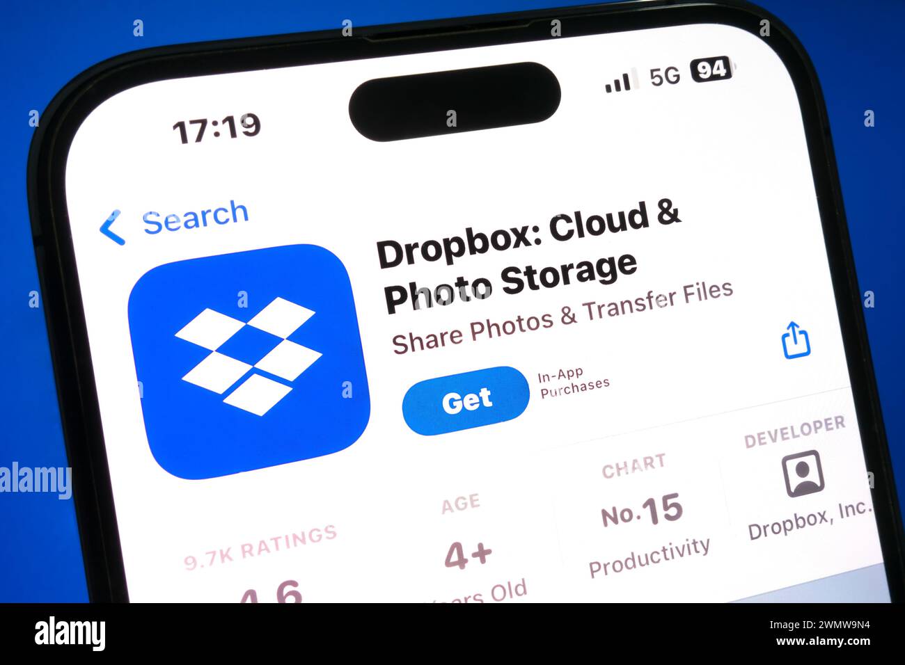Nanning, China - Feb 26, 2024. Dropbox Cloud and Photo Storage app. Dropbox is a file hosting service Stock Photo