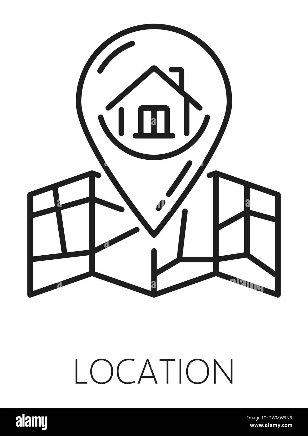 Real estate icon, house location pin, home rent and residential