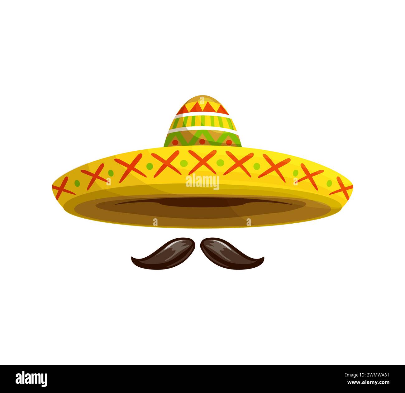Mexican sombrero paired with mustaches, isolated cartoon vector hat ...