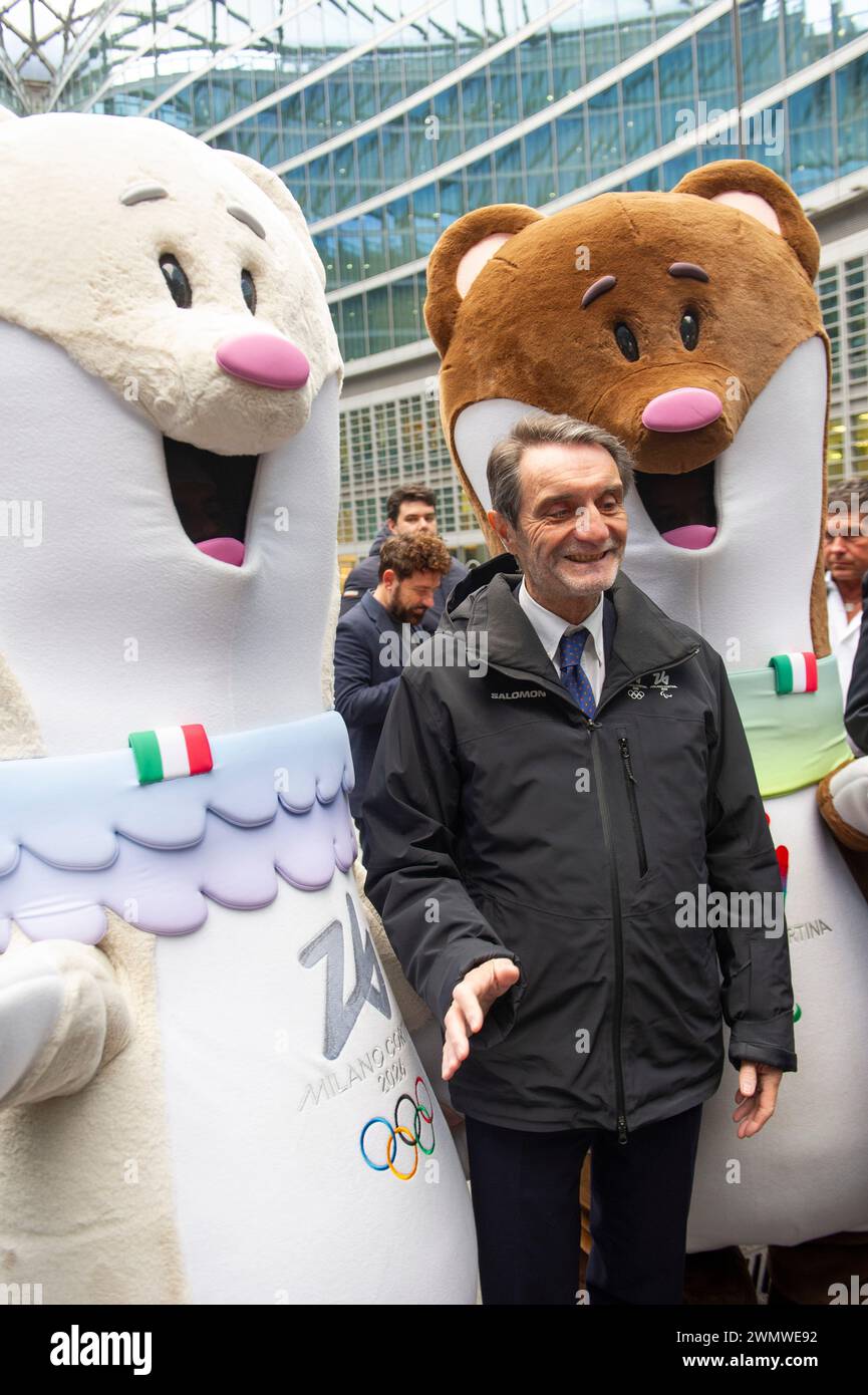 February 27, 2024 The president of the Lombardy region Attilio Fontana presents the mascots