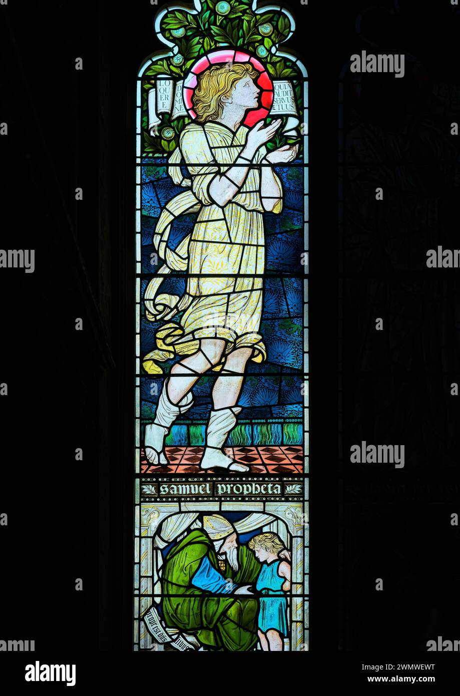 The prophet Samuel, illustration at Christ Church college cathedral, University of Oxford, England. Stock Photo