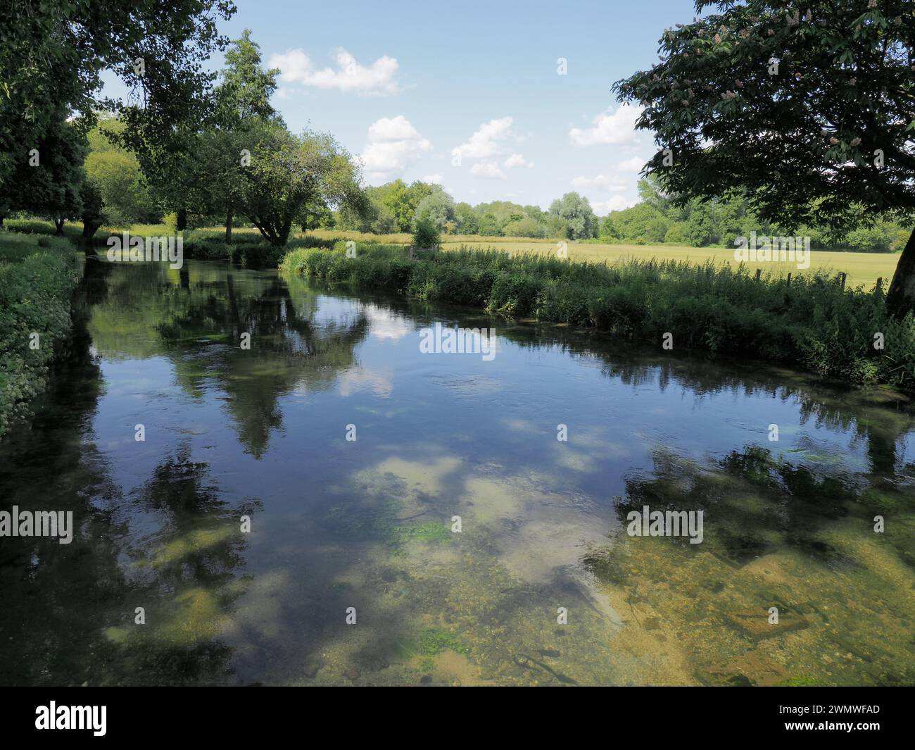 Landscape view of River Itchen, Nr Cheriton, Hampshire UK Stock Photo