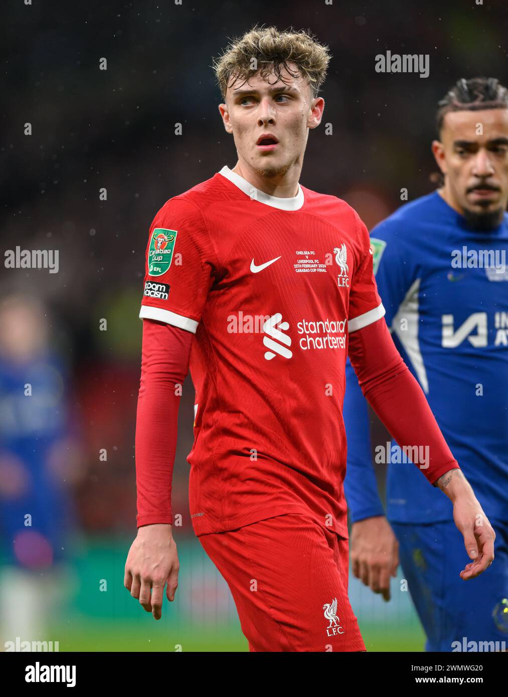 London, UK. 25th Feb, 2024 - Chelsea v Liverpool - Carabao Cup Final - Wembley Stadium.                                                                        Liverpool's Bobby Clark in action against Chelsea.                            Picture Credit: Mark Pain / Alamy Live News Stock Photo