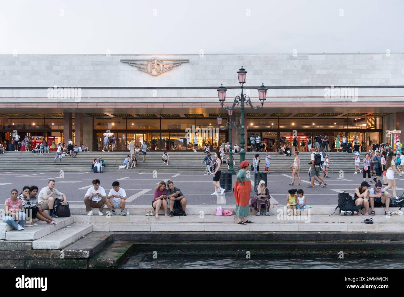 Stazione di Venezia Santa Lucia (Venice Santa Lucia Railway Station) upon Canal Grande in Cannaregio sestiere in historic centre of Venice, Veneto, It Stock Photo