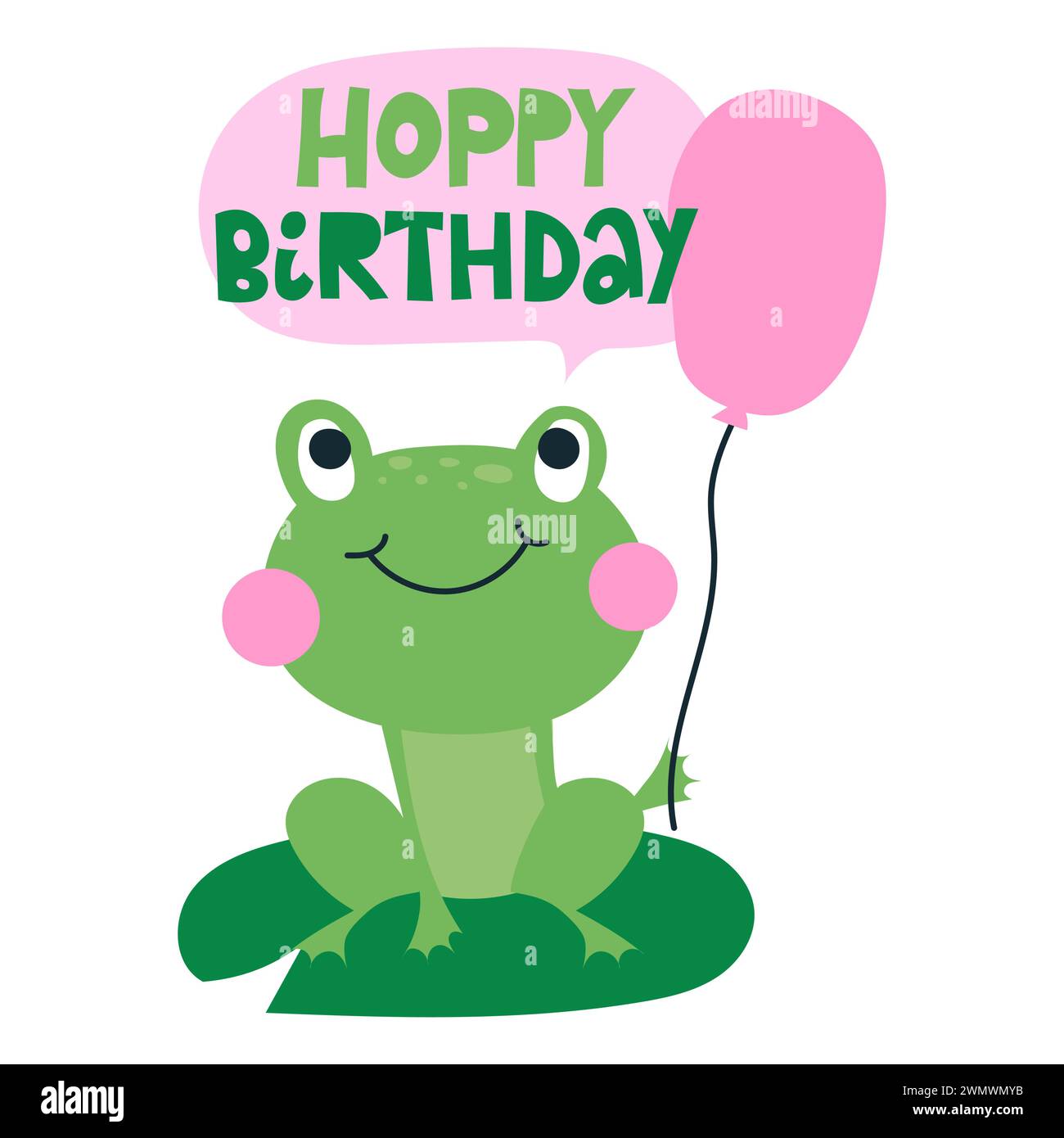 Hoppy Birthday - funny hand drawn doodle, cartoon frog. Good for Poster or t-shirt textile graphic design. Vector hand drawn illustration. Frog Birthd Stock Vector