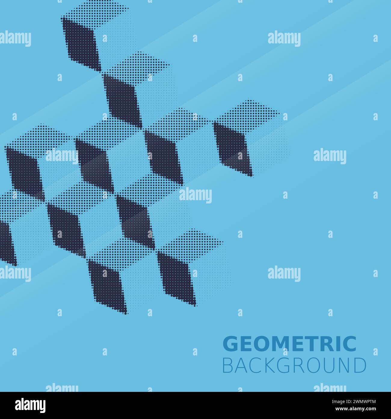 Risograph halftone effect, cubes 3d abstract banner Stock Vector