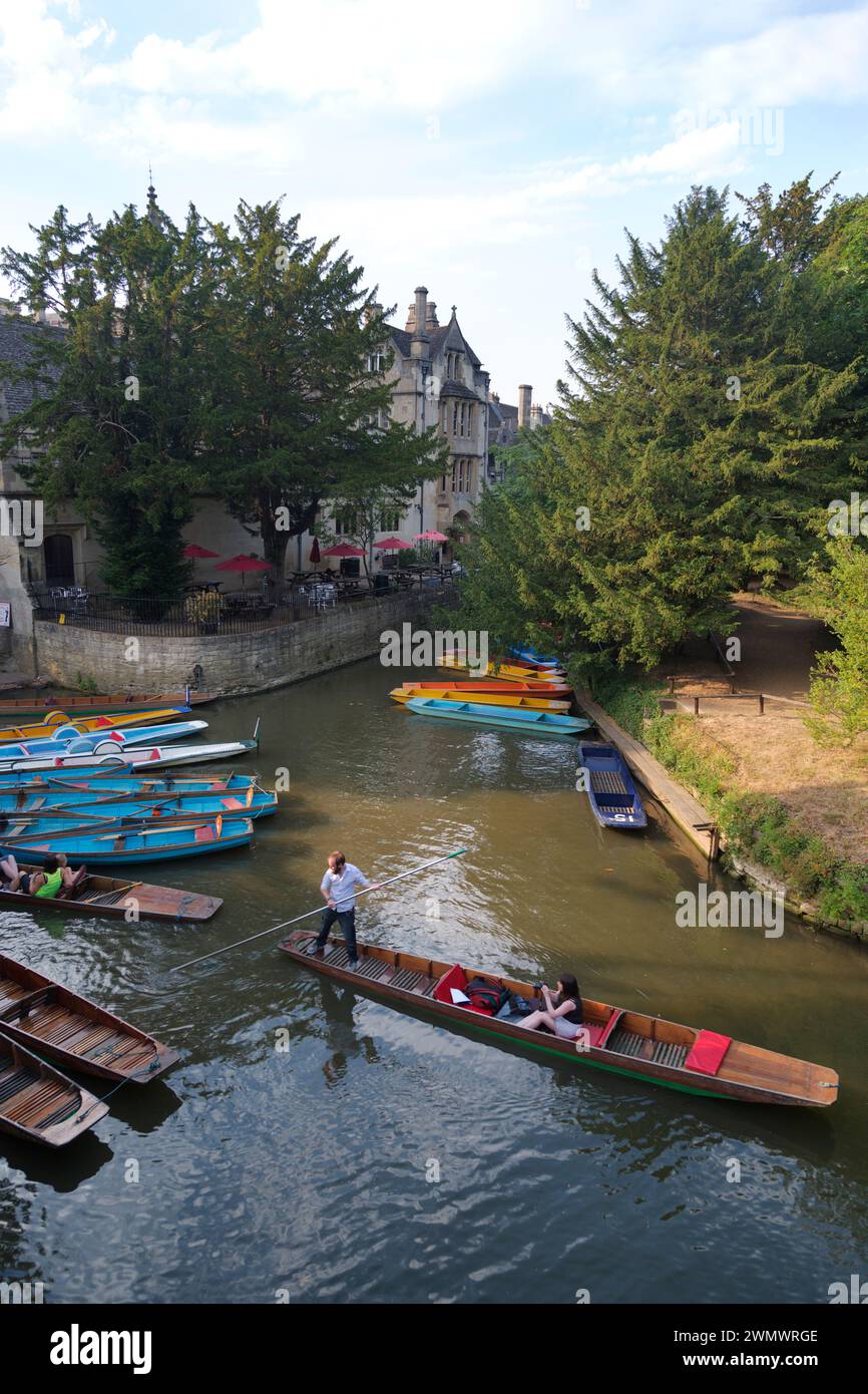 View from Magdalen Bridge, punting on the River Cherwell, Oxford, UK. Stock Photo