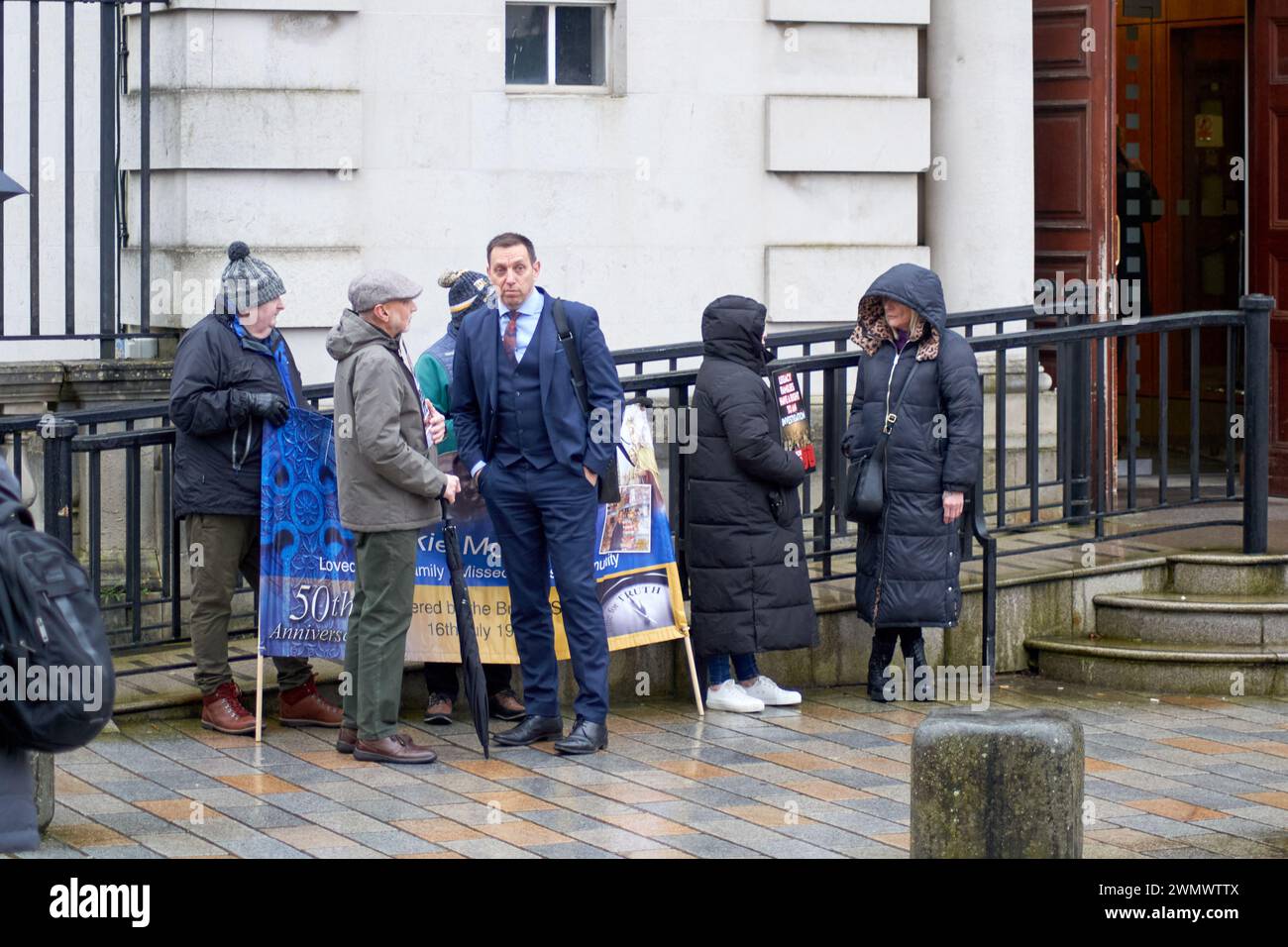 Belfast, United Kingdom 28 02 2024 Victims Campaigners and media outside Belfast High Court prior to an expected ruling on the British government Legacy laws Belfast. Credit: HeadlineX/Alamy Live News Stock Photo