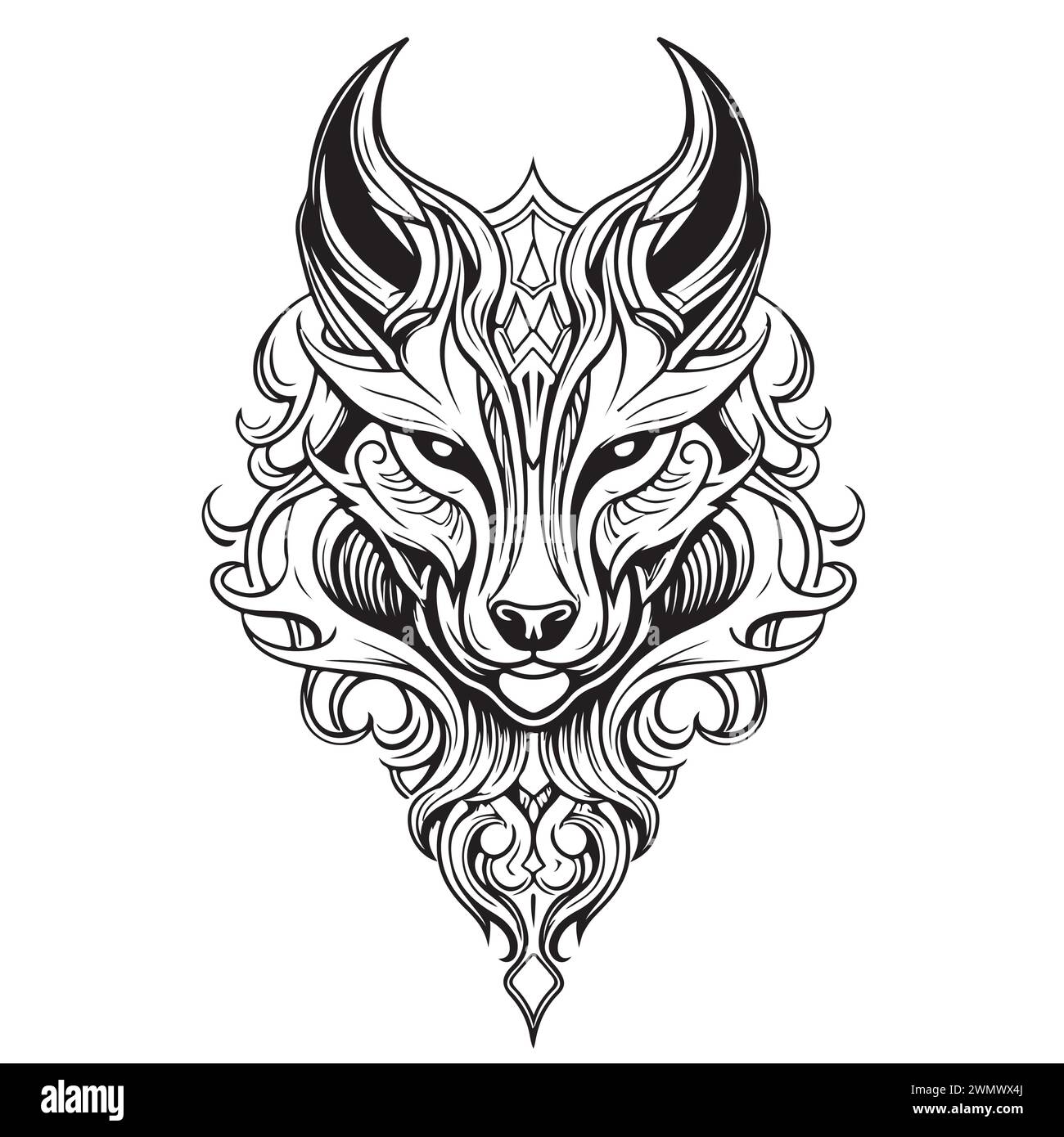 Fox heraldic vector illustration drawing logo sketch black and white