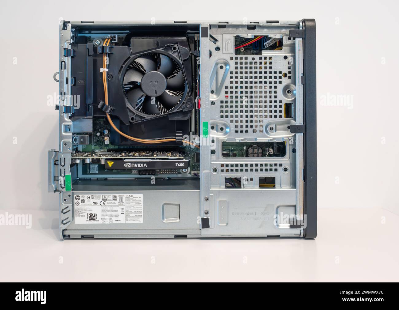 Nvidia T400 graphics card in a HP desktop PC Stock Photo