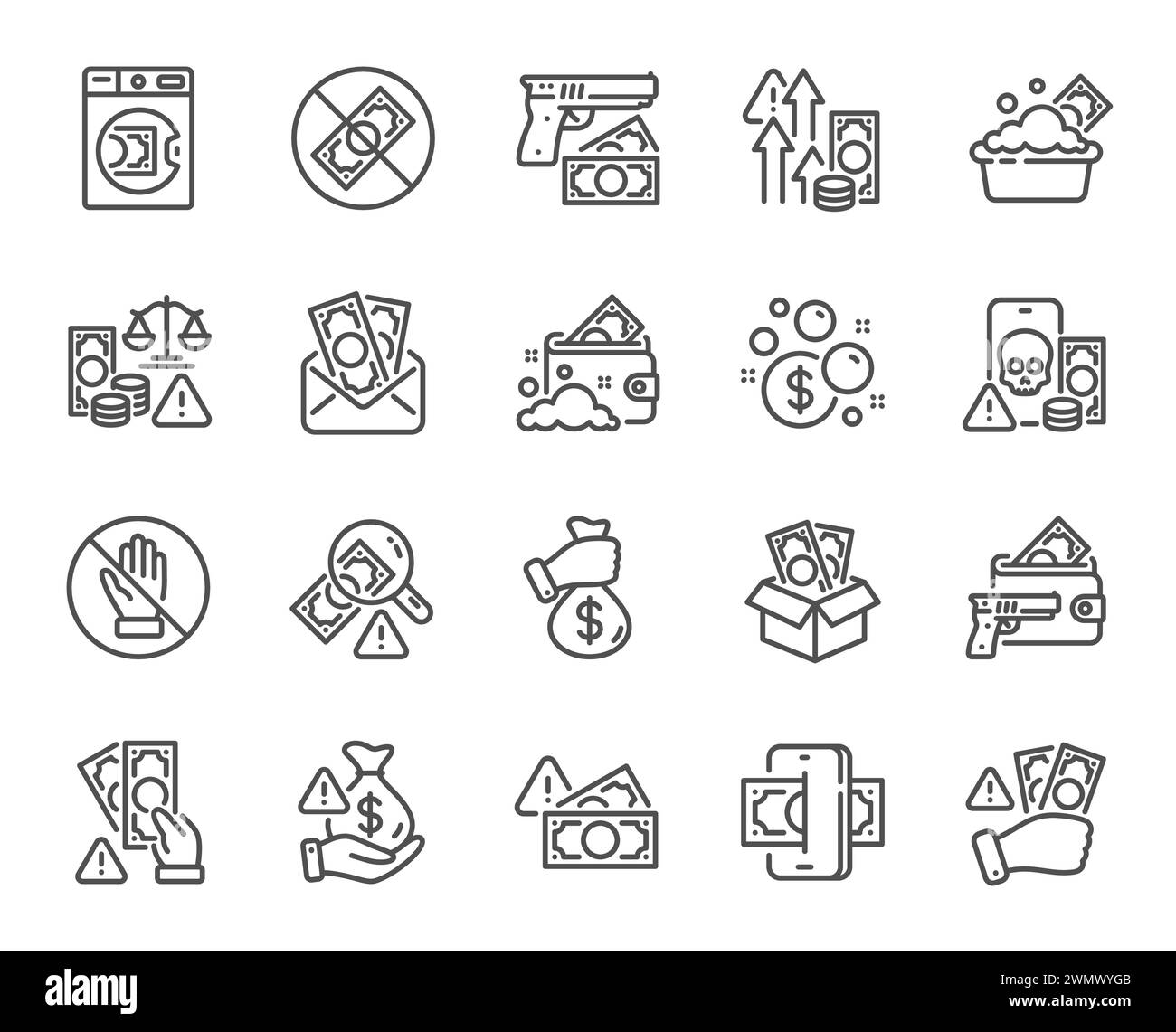 Money crime line icons. Fraud, Online thief and Steal cash set. Vector Stock Vector