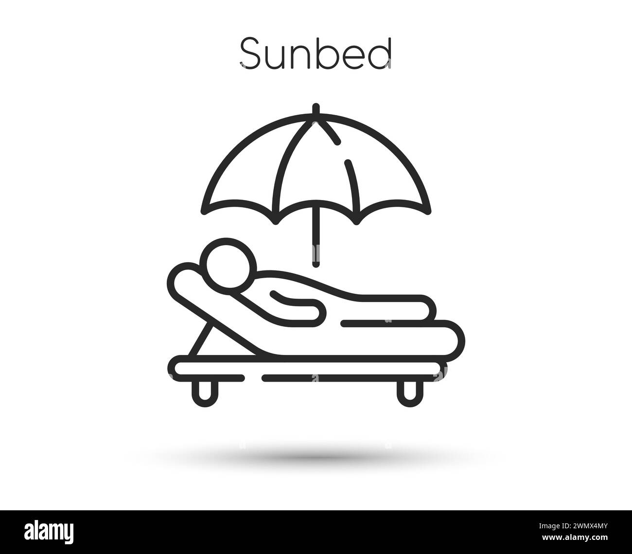 Sunbed line icon. Lounge beach chair sign. Summer umbrella symbol