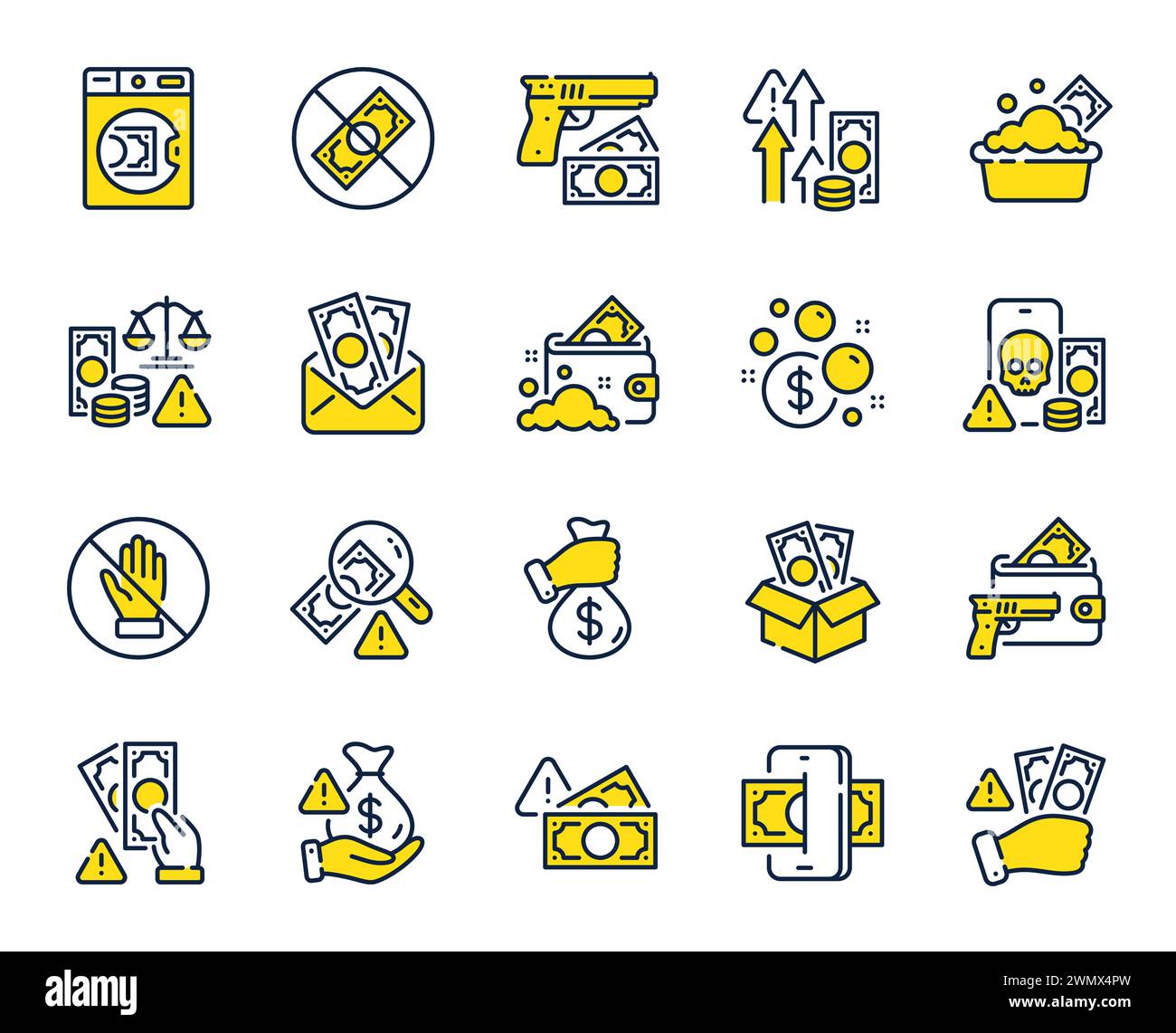 Money crime line icons. Fraud, Online thief and Steal cash set. Vector ...