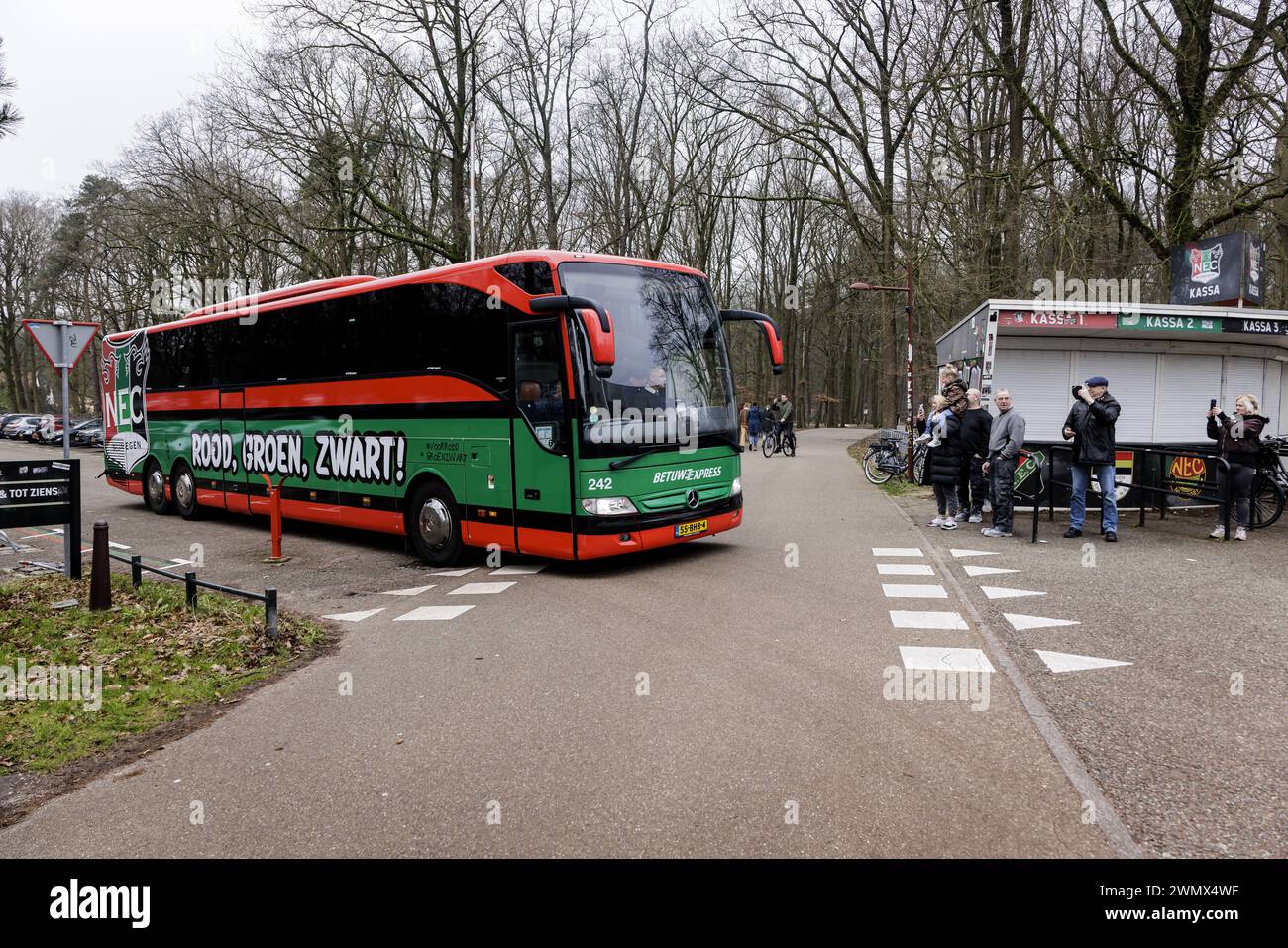 NIJMEGEN - The NEC player bus arrives at the Goffert Stadium. The ...