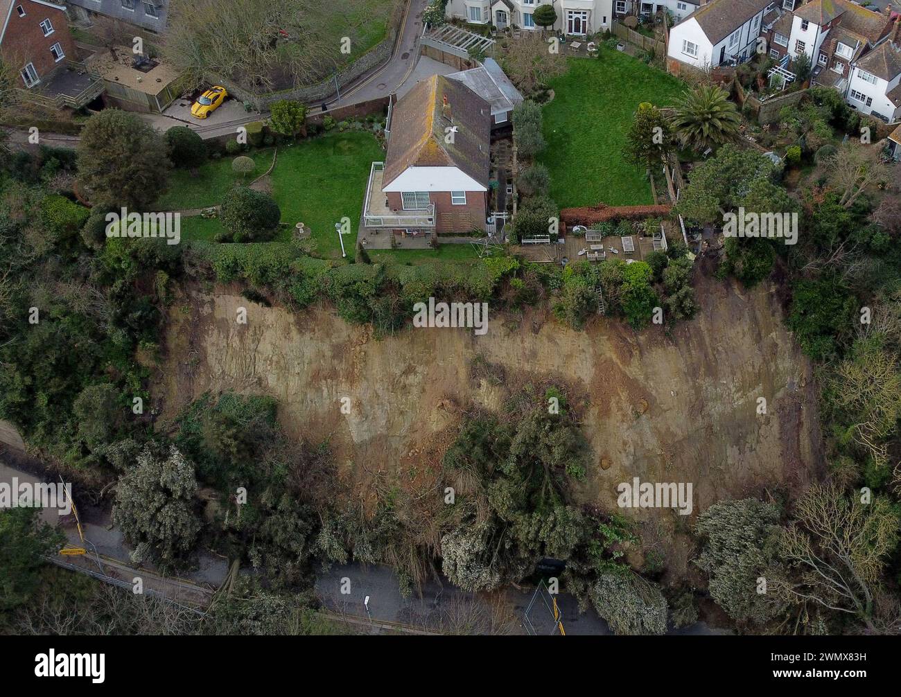 A view of a house in Folkestone, Kent, which has been left close to the ...