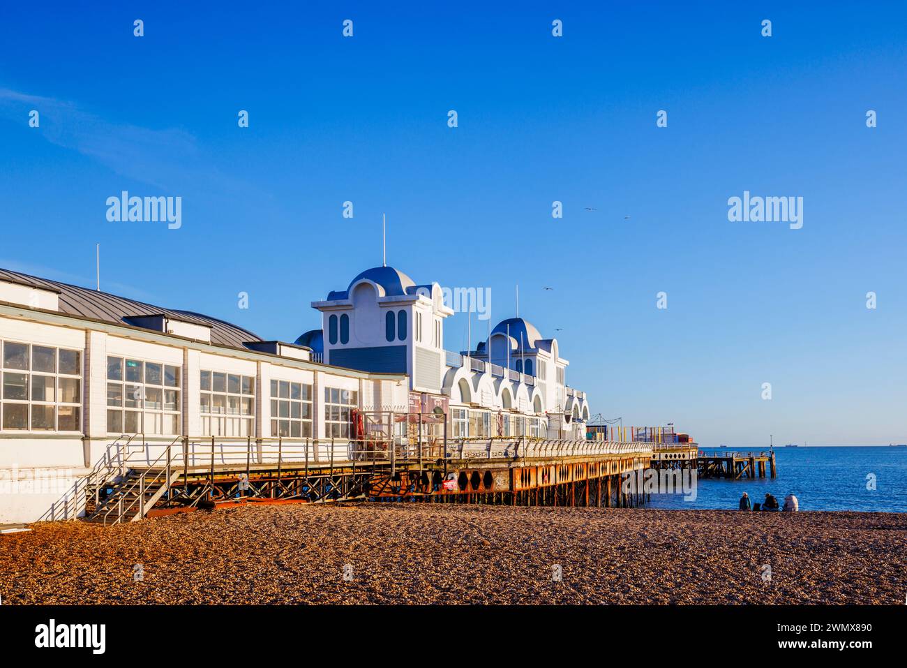 Victorian South Parade Pier, now an amusement centre in Southsea, Portsmouth, Hampshire, a holiday resort on the Solent, south coast England Stock Photo