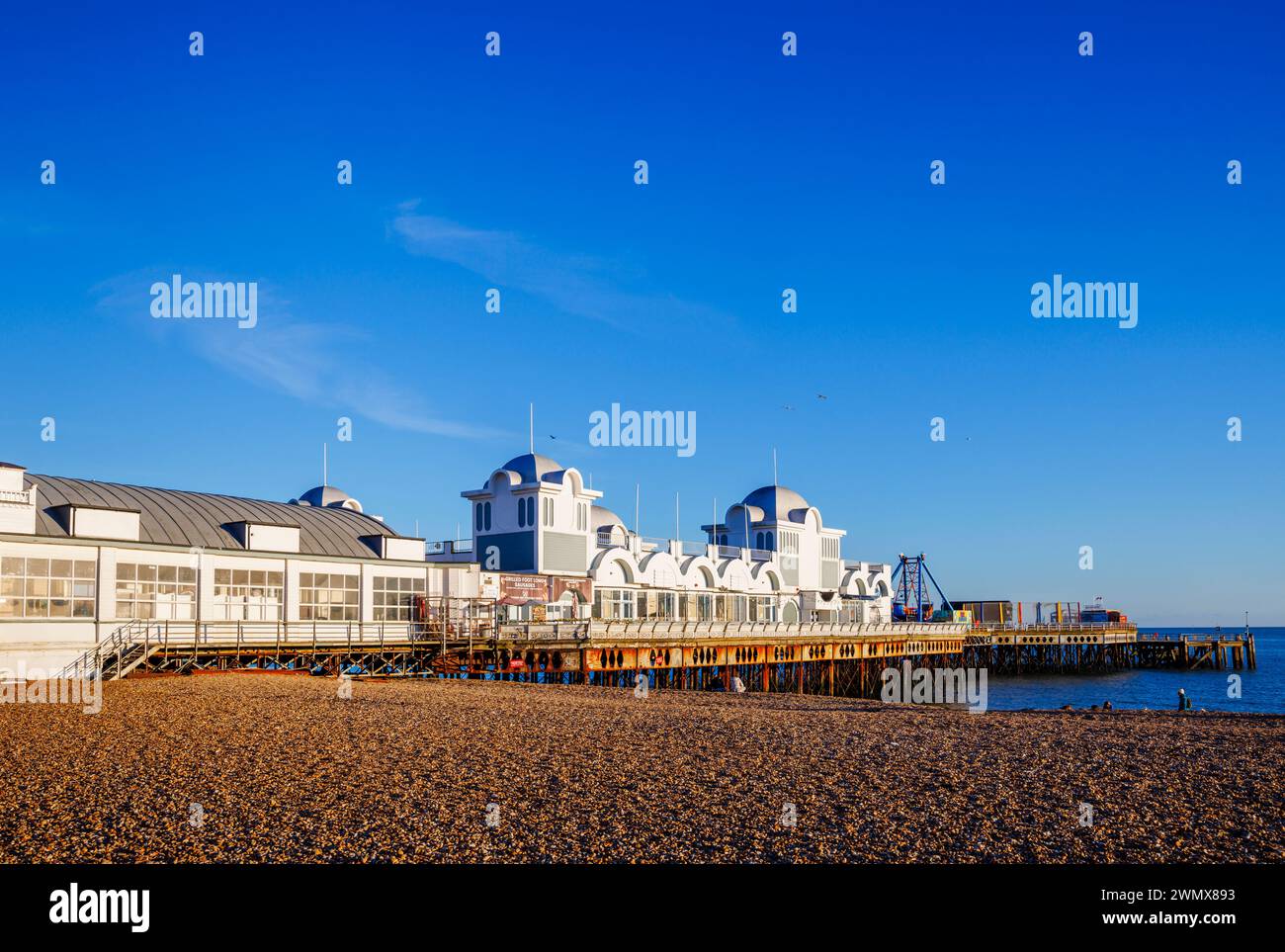 Victorian South Parade Pier, now an amusement centre in Southsea, Portsmouth, Hampshire, a holiday resort on the Solent, south coast England Stock Photo