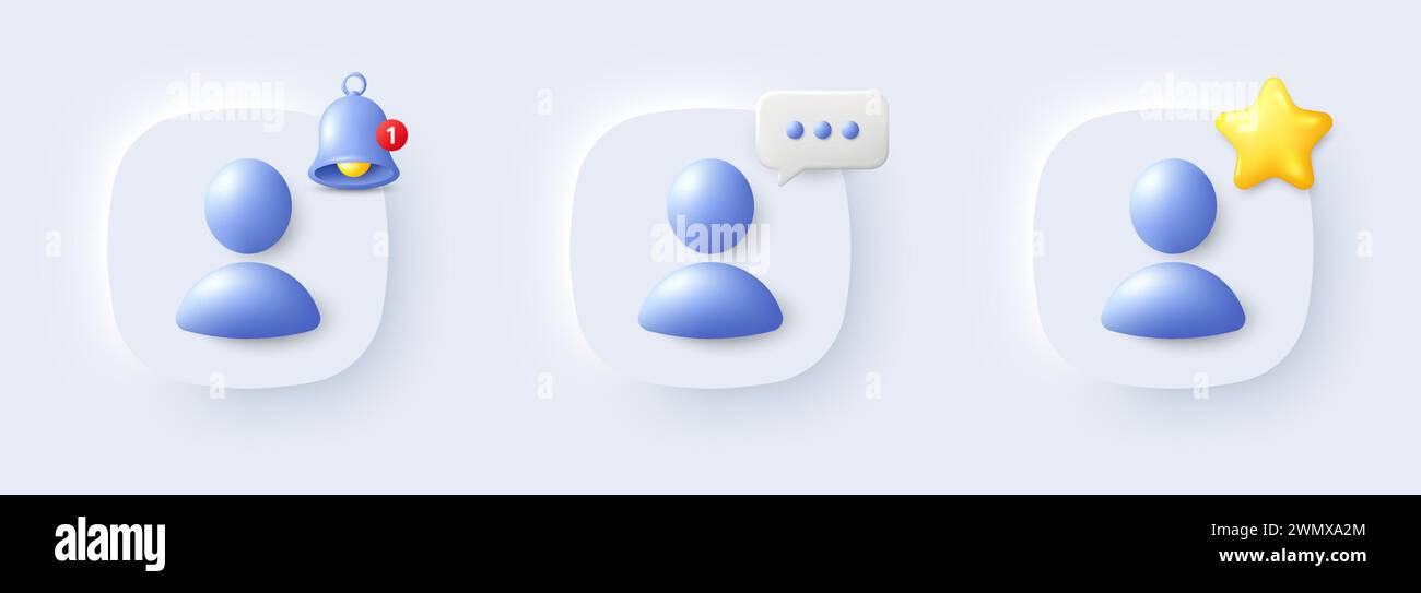 Avatar placeholder 3d buttons. Best friend, bell alert and new message ...