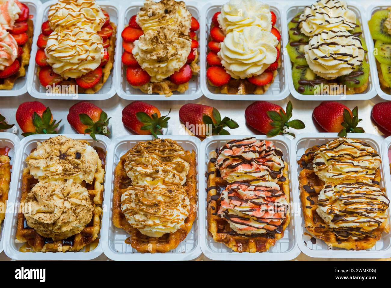 Belgian waffles and sweets, typical, calories, food, bakery, dessert, dessert, cream