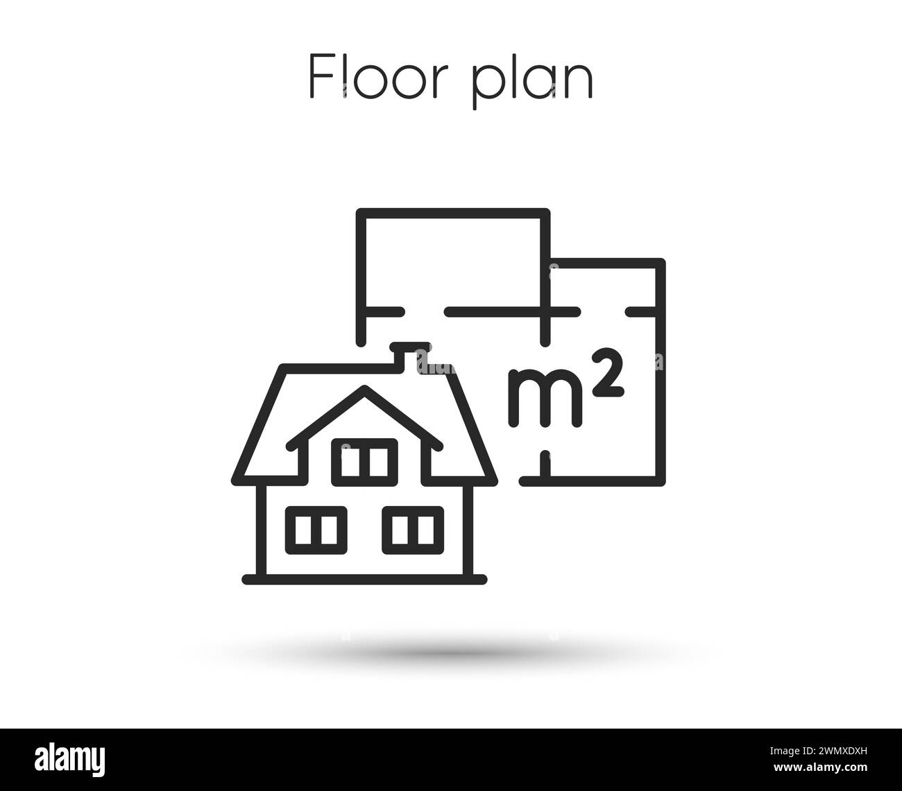 House plan line icon. House architectural floor plan sign. Square