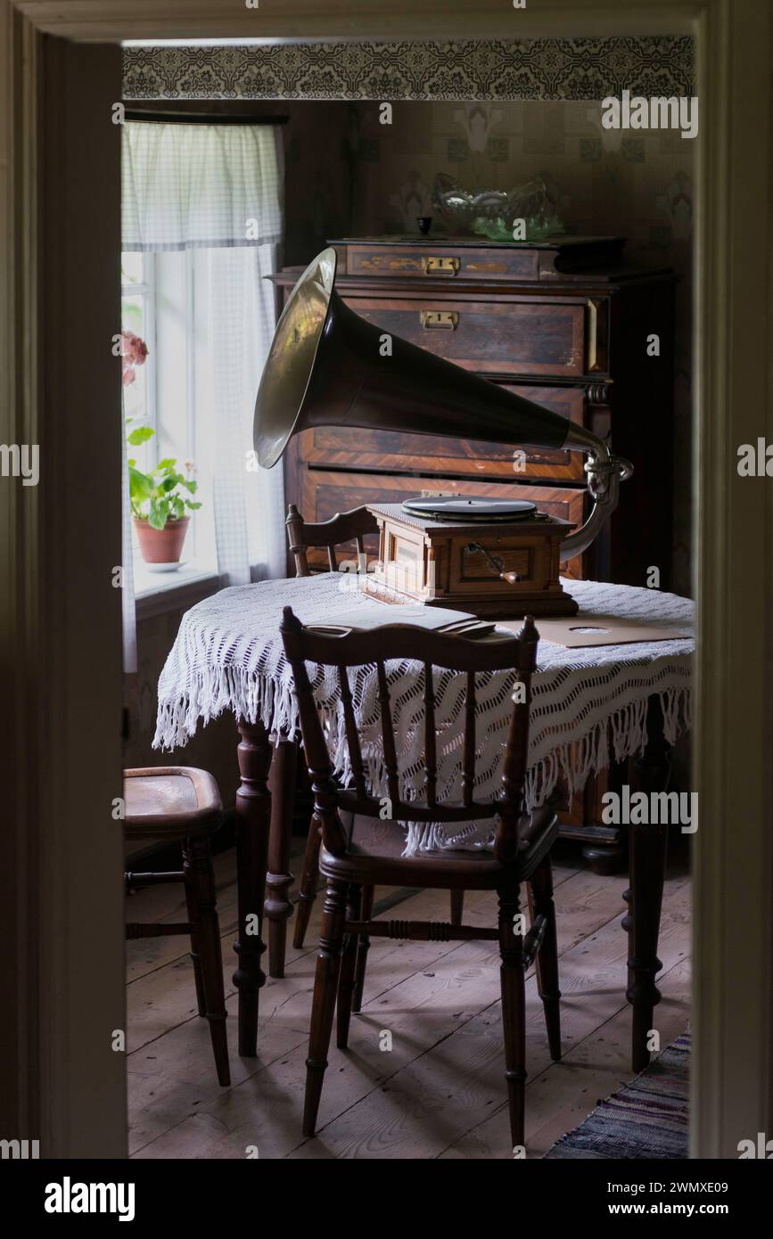 Gramophone in an old Swedish living room, living, lifestyle, history ...