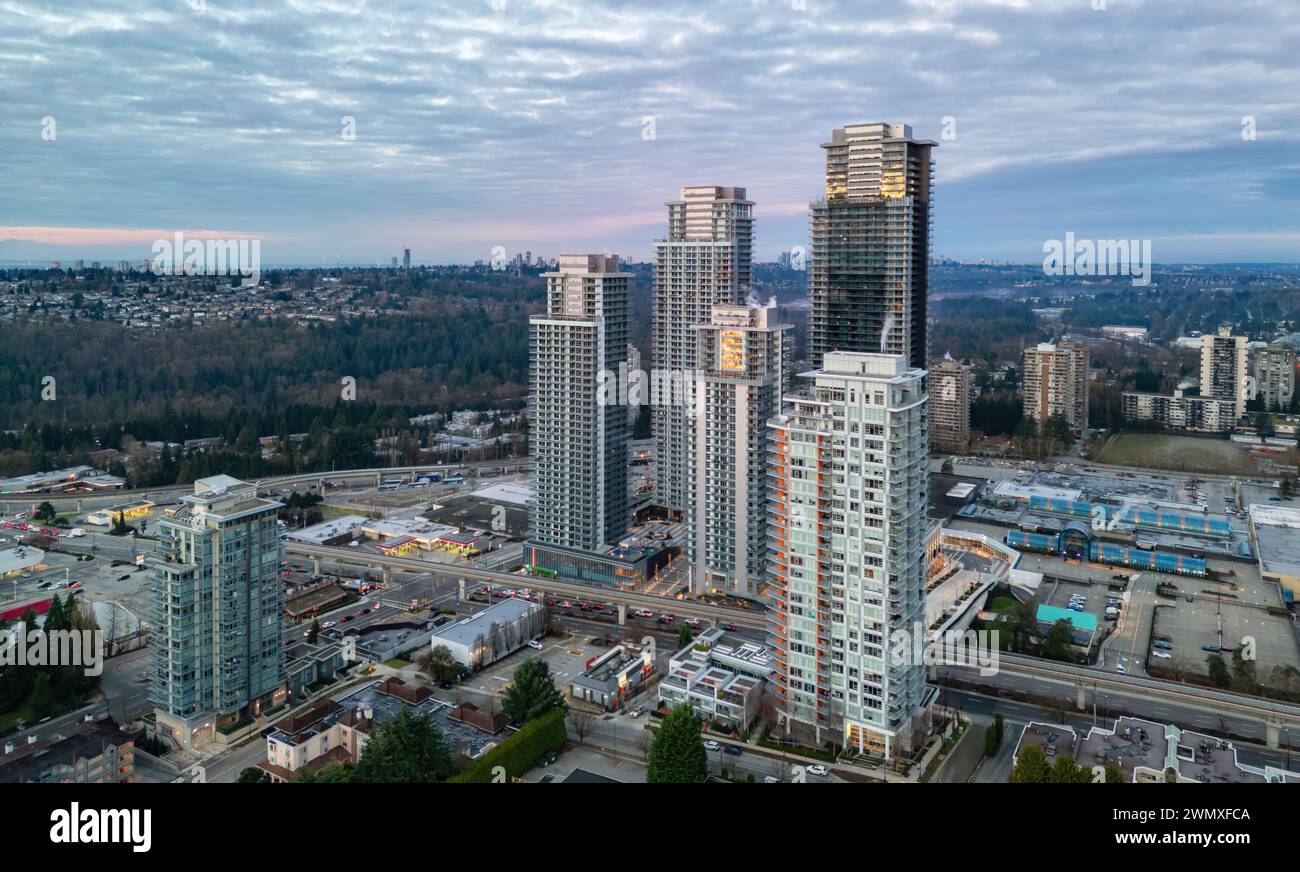 Highrise Buildings in Moder City. Coquitlam, Vancouver, BC, Canada. Cityscape Stock Photo