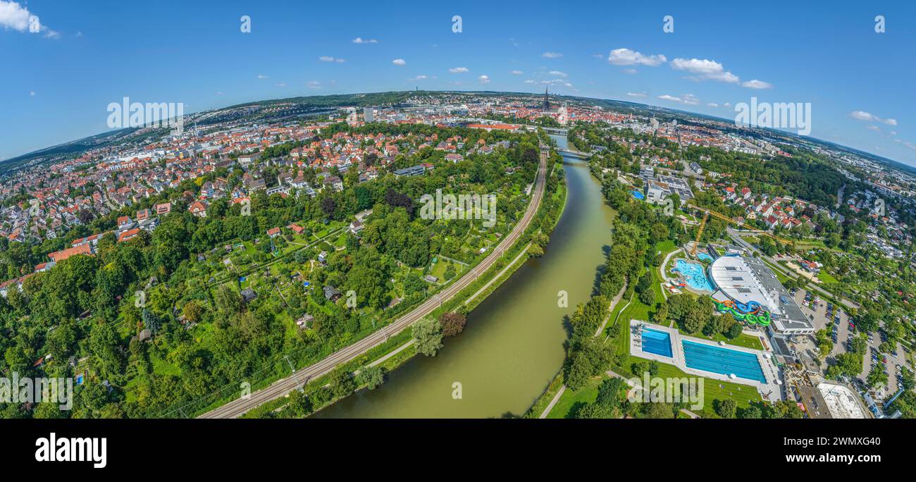 View of the Danube valley near the Danube baths west of Ulm and Neu-Ulm Stock Photo