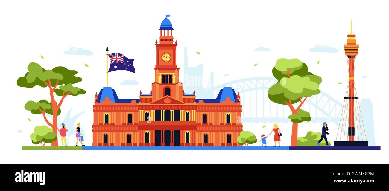Sydney Town Hall - modern colored vector illustration Stock Vector