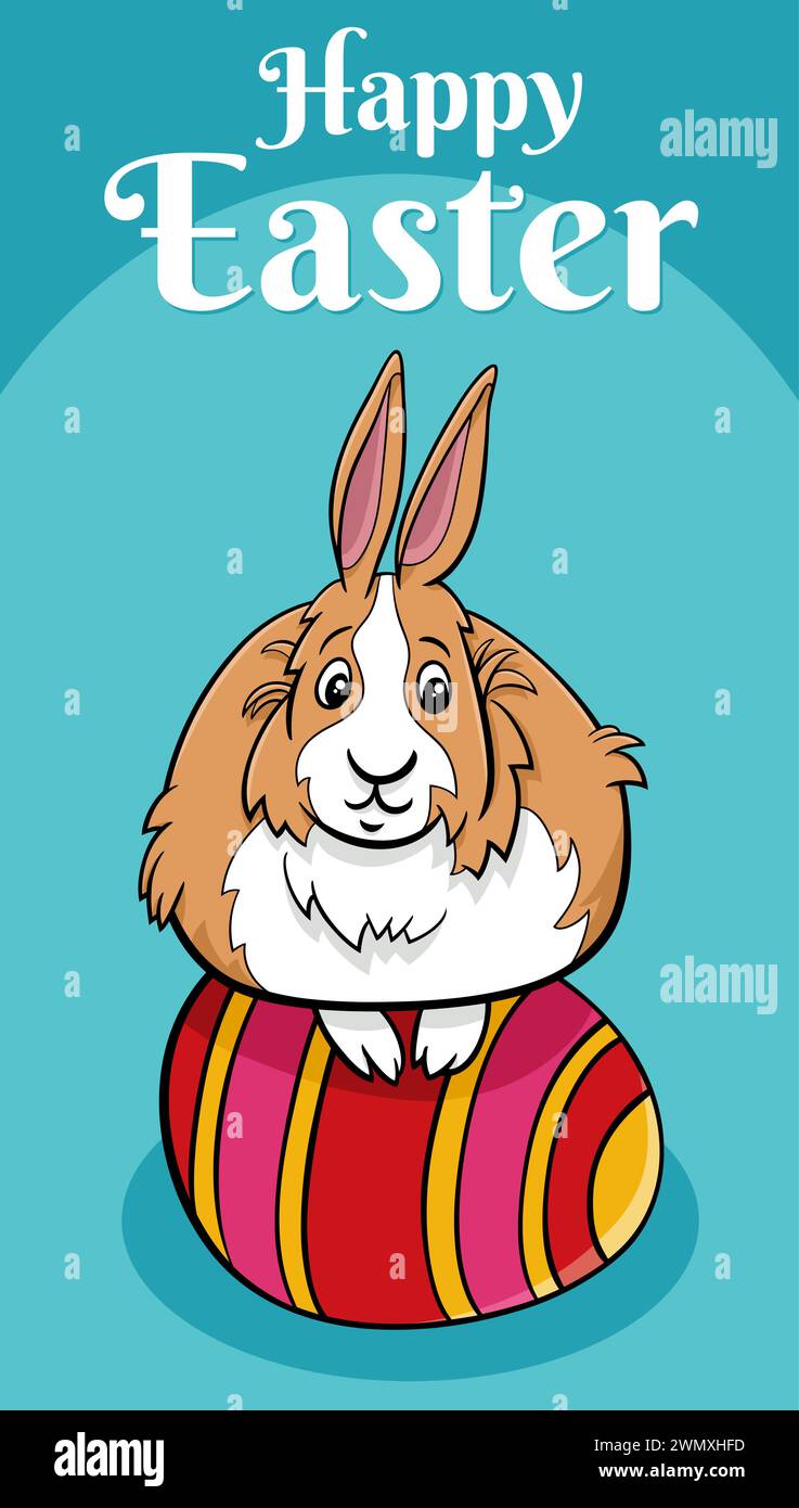 Cartoon illustration of Easter Bunny with colored egg greeting card ...