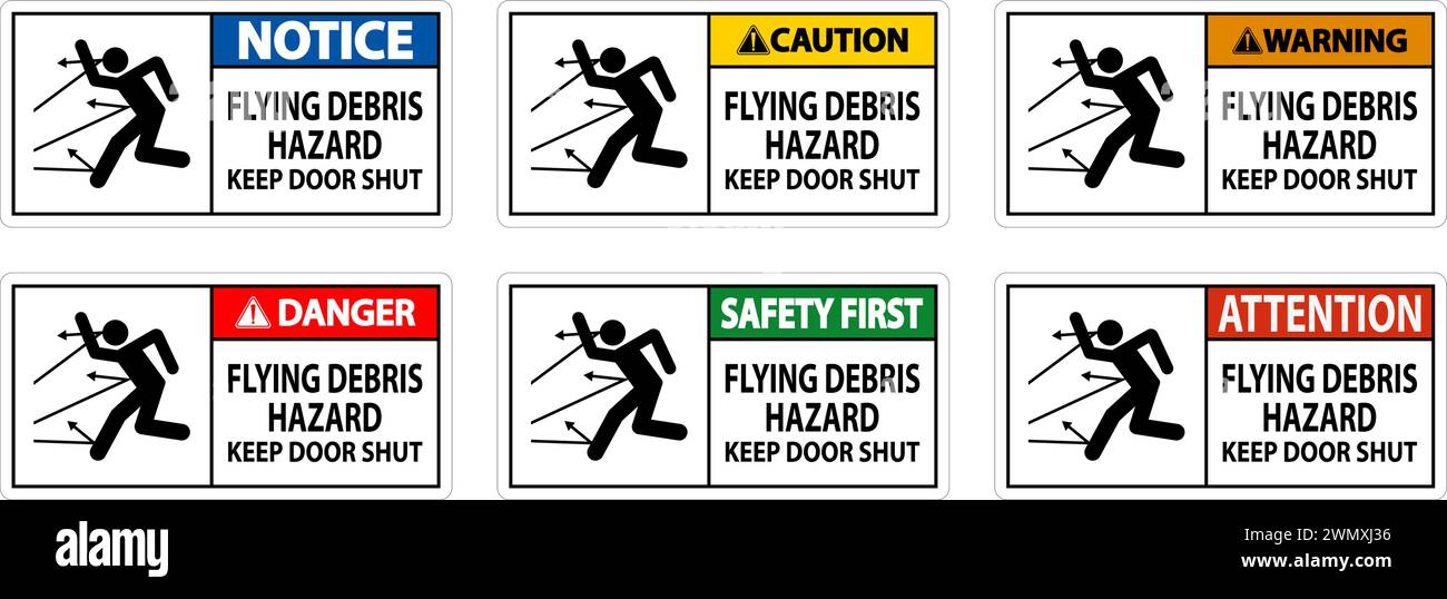 Keep Out Sign, Flying Debris Hazard, Keep Door Shut Stock Vector