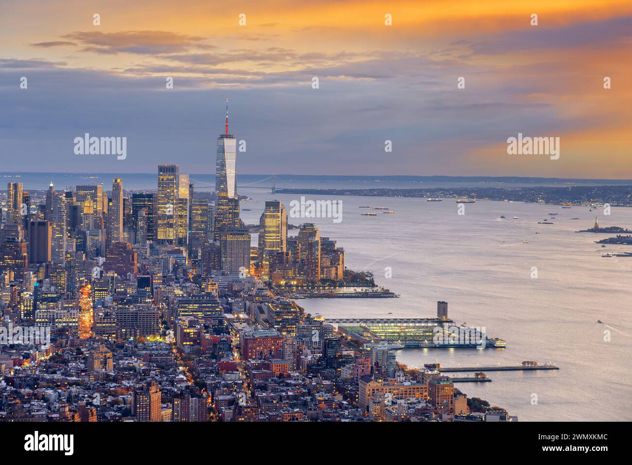 New York City, New York, USA skyline form above at dusk. Stock Photo