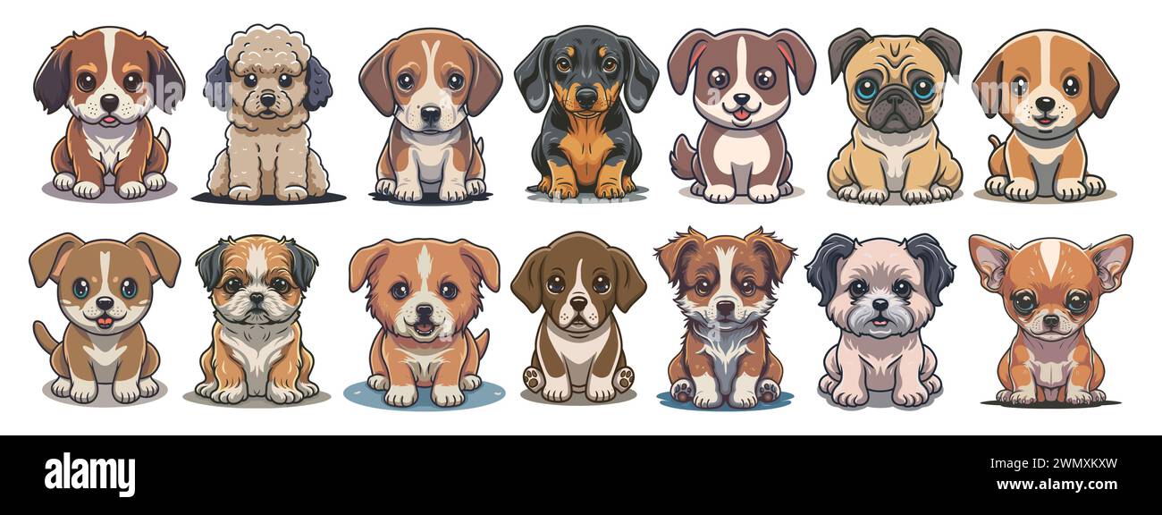 Cute funny cartoon dogs doodle vector set Stock Vector Image & Art - Alamy