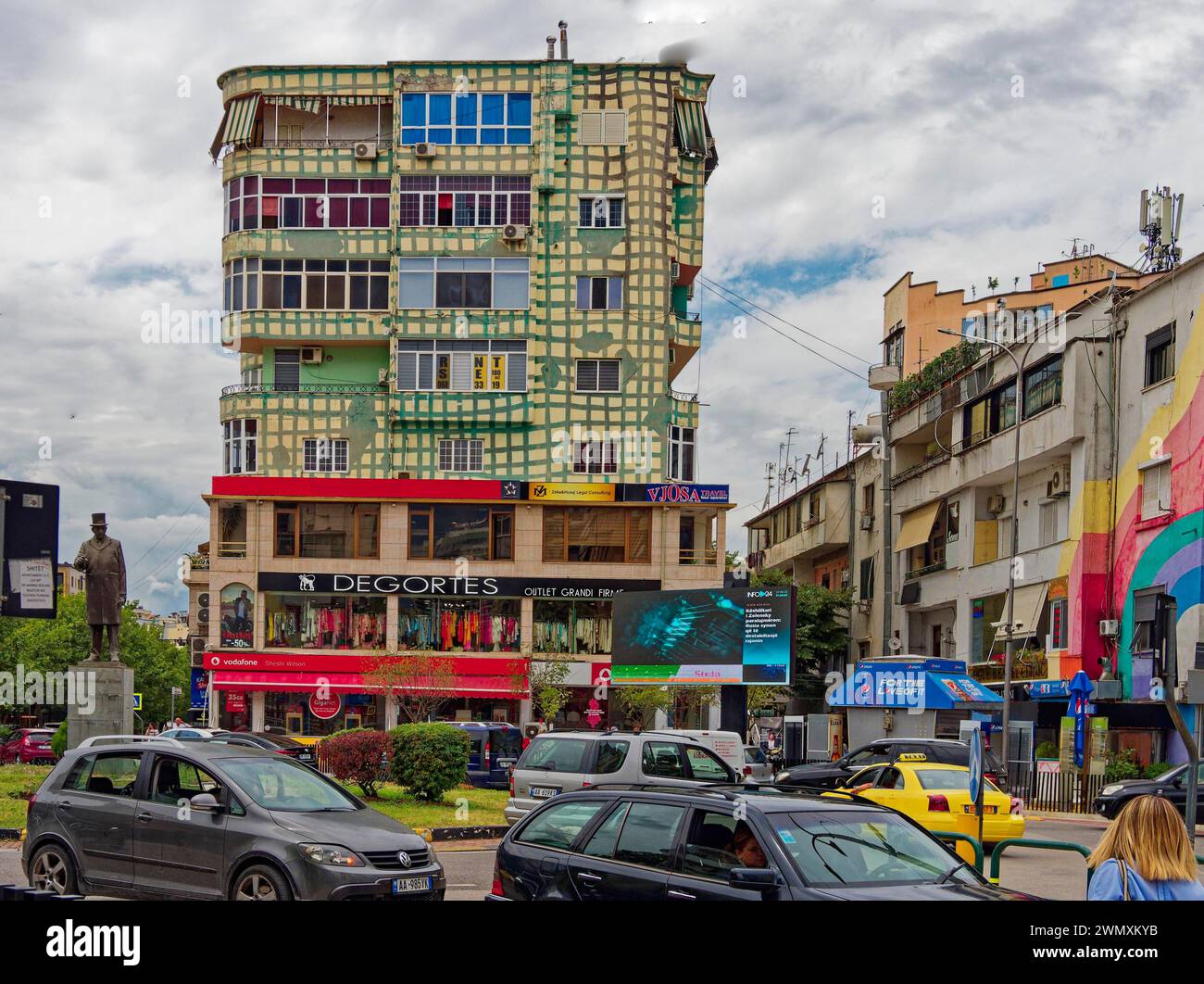 Colourful house at Sheshi Willson in Tirana, Albania Stock Photo