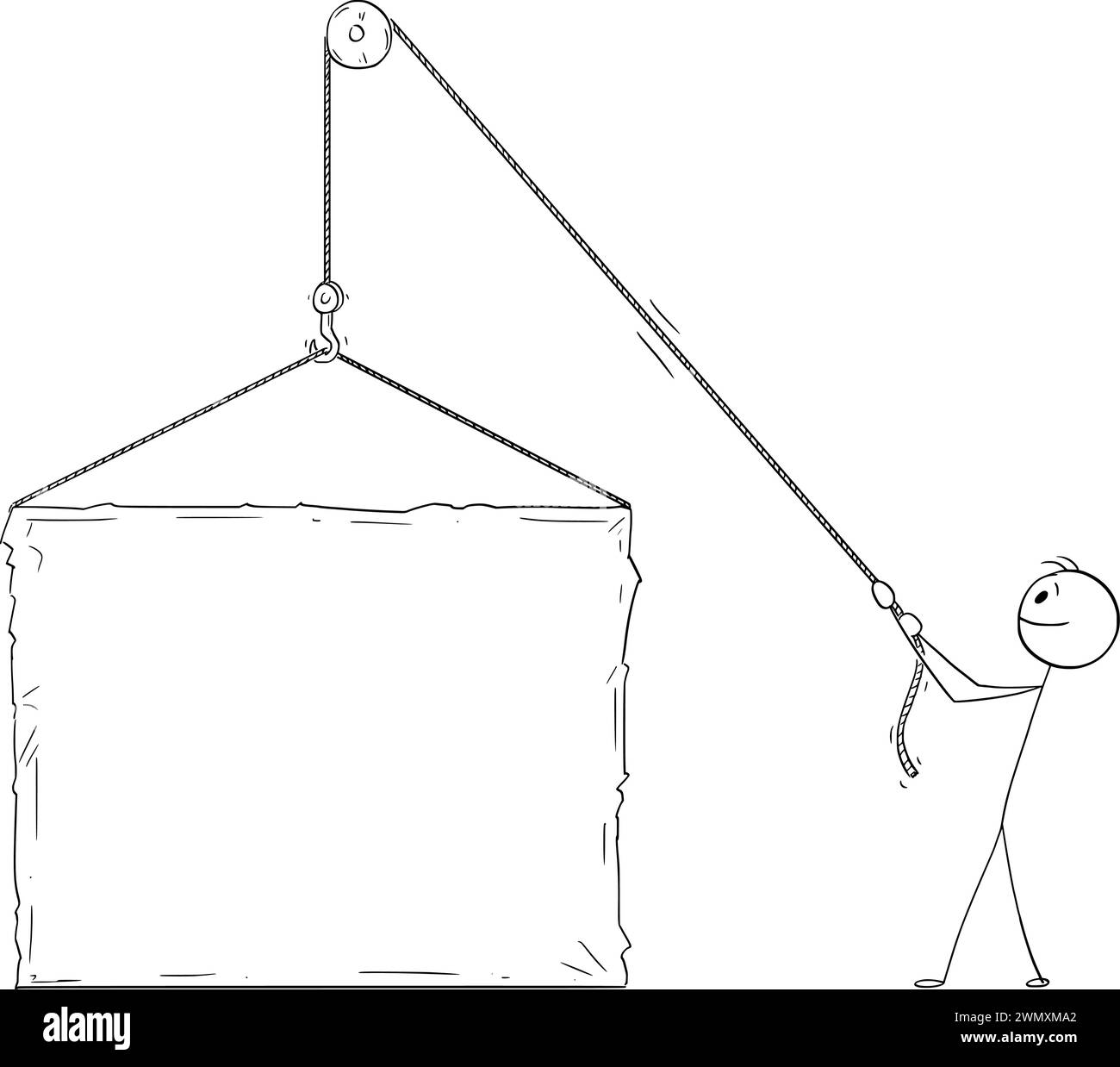 Person Lifting Heavy Big Rock or Stone, Vector Cartoon Stick Figure Illustration Stock Vector