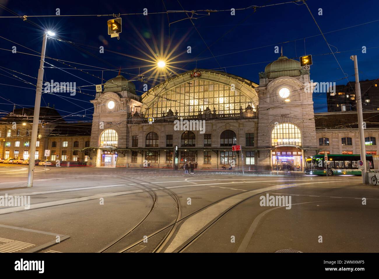 Evening atmosphere at SBB railway station, Basel, Canton of Basel-Stadt, Switzerland Stock Photo
