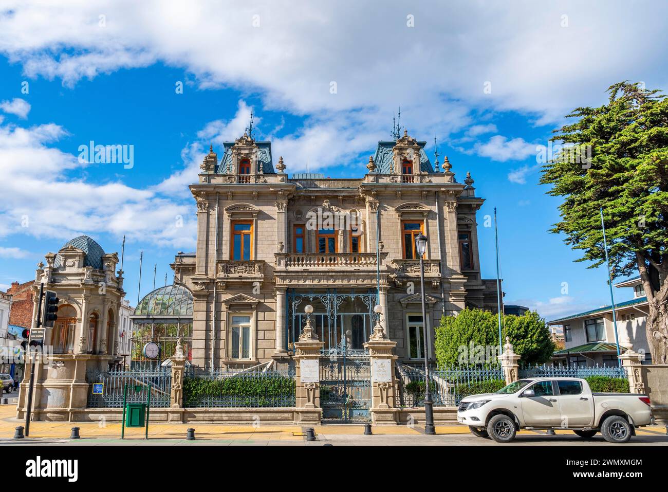 Palacio Sara Braun, historic villa on Munoz Gameroit square, city of Punta Arenas, Patagonia, Chile Stock Photo