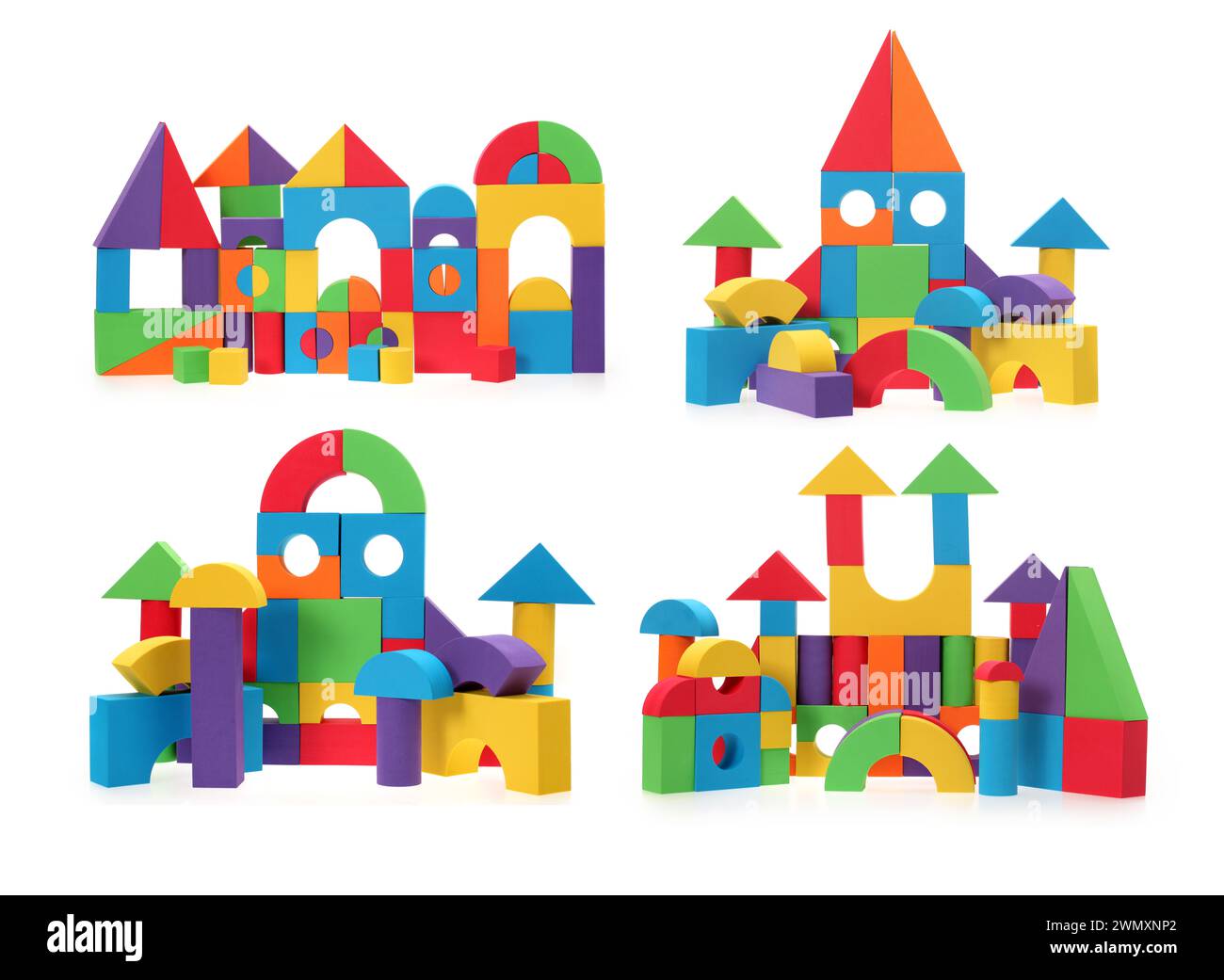 The toy castle from color blocks isolated on a white background Stock Photo