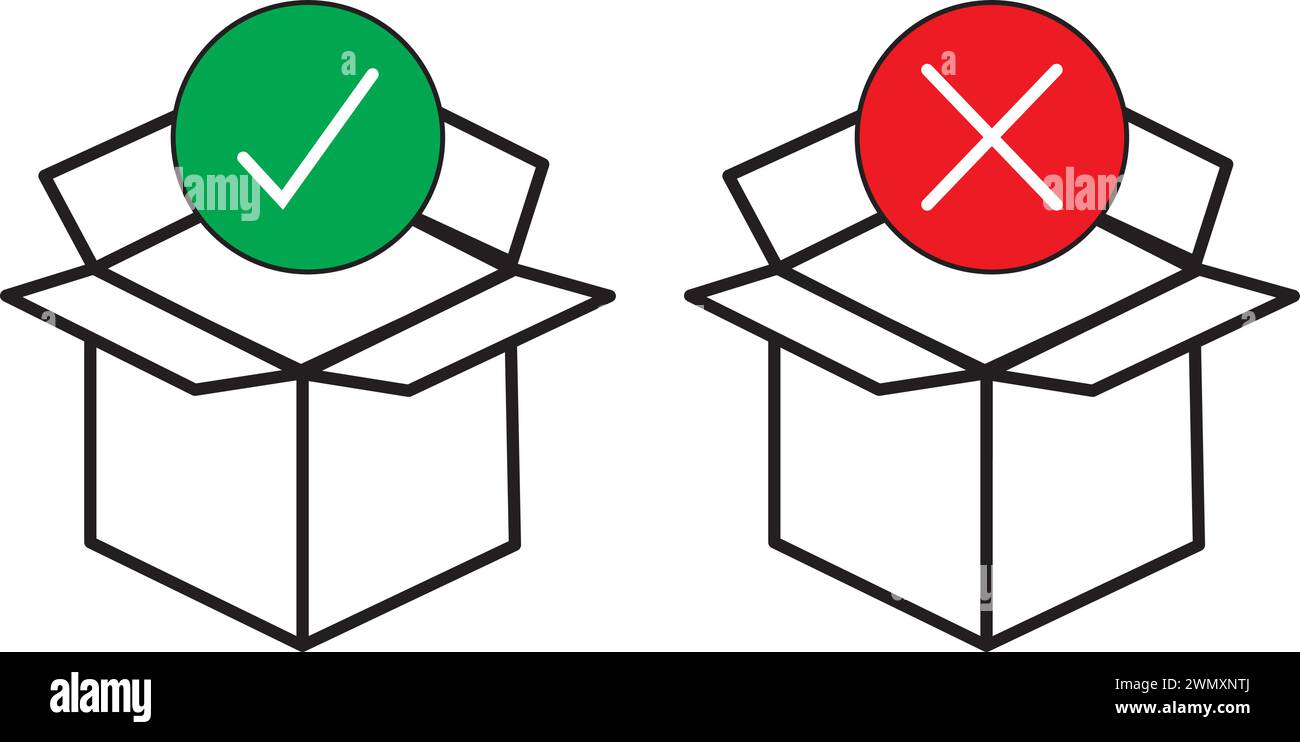 Two boxes with circles with approved and disapproved marks on a white ...