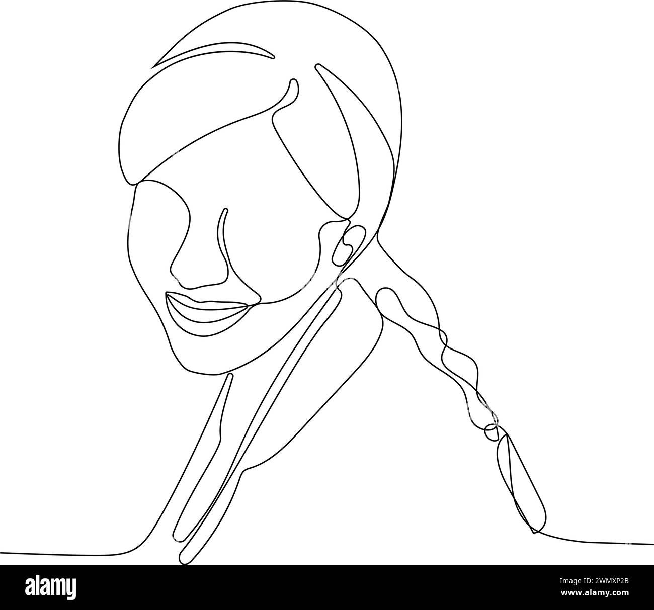 Continuous one line drawing of portrait of smiling business girl