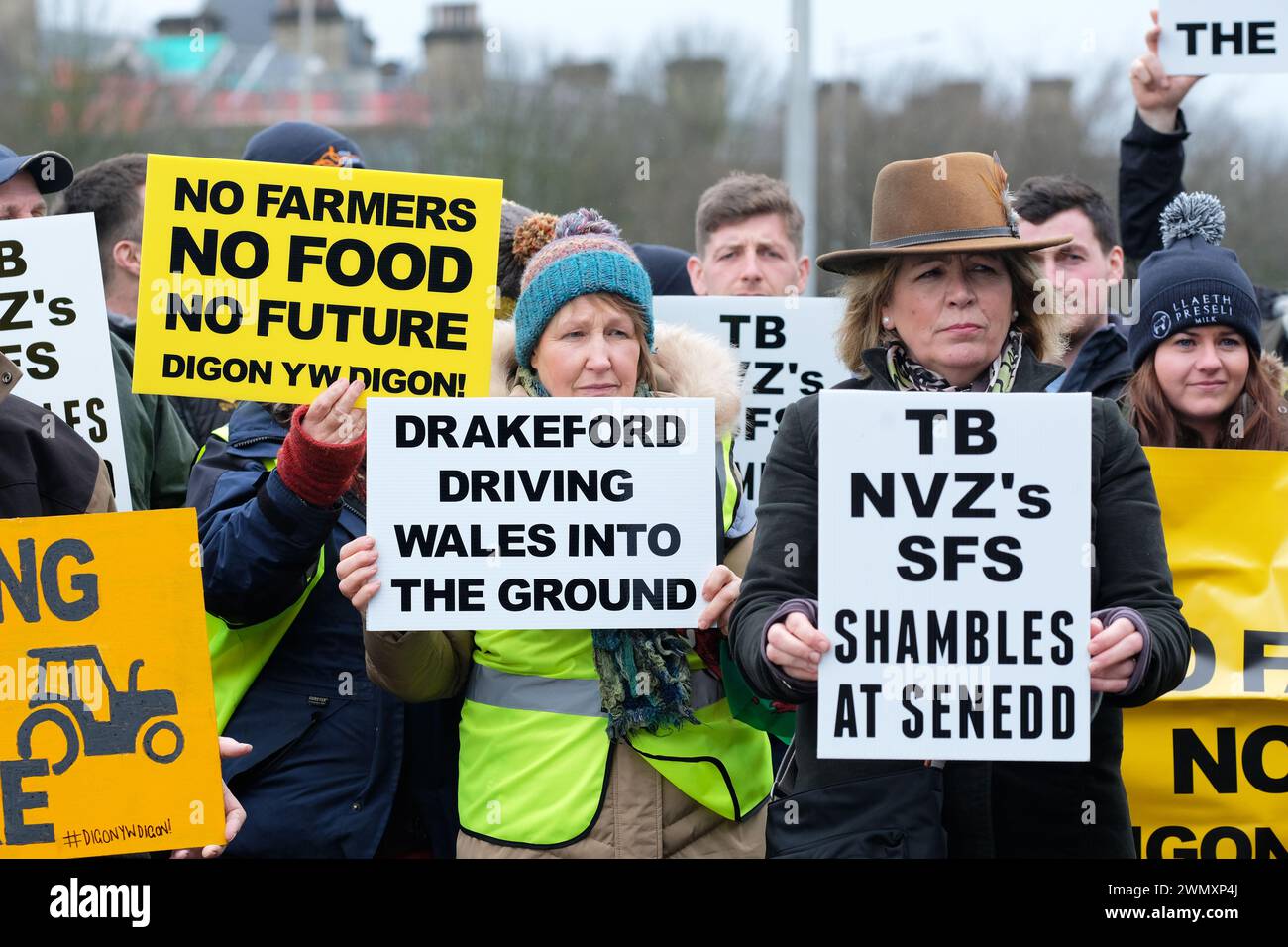 Cardiff, Wales, UK – Wednesday 28th February 2024 – Welsh farmers and their families protest in central Cardiff against the Welsh government’s proposed Sustainable Farming Scheme ( SFS ).  Photo Steven May / Alamy Live News Stock Photo