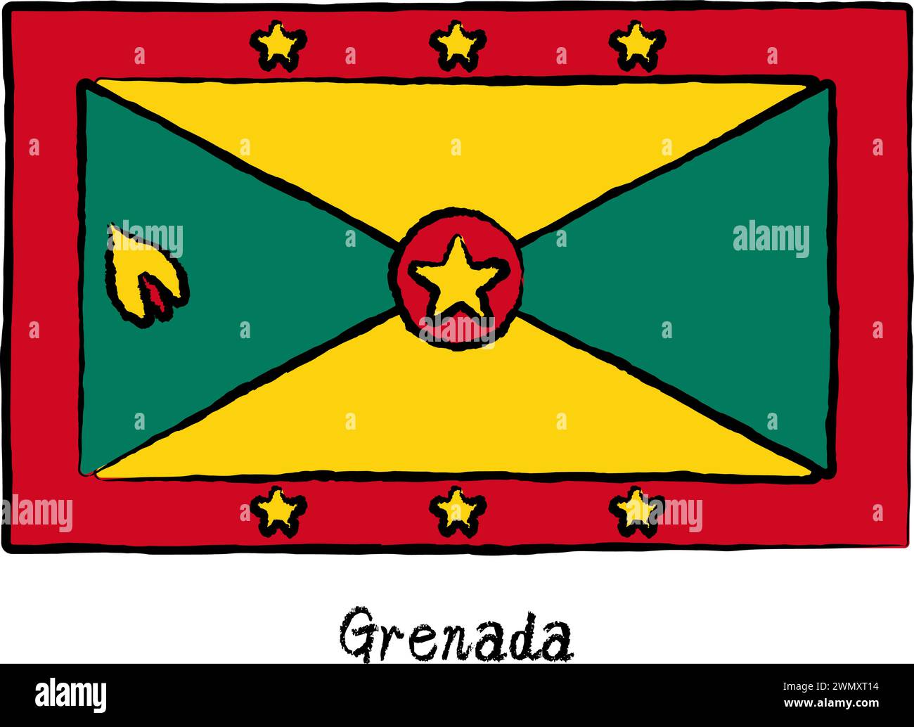Analog hand-drawn world flag, Grenada, Vector Illustration Stock Vector