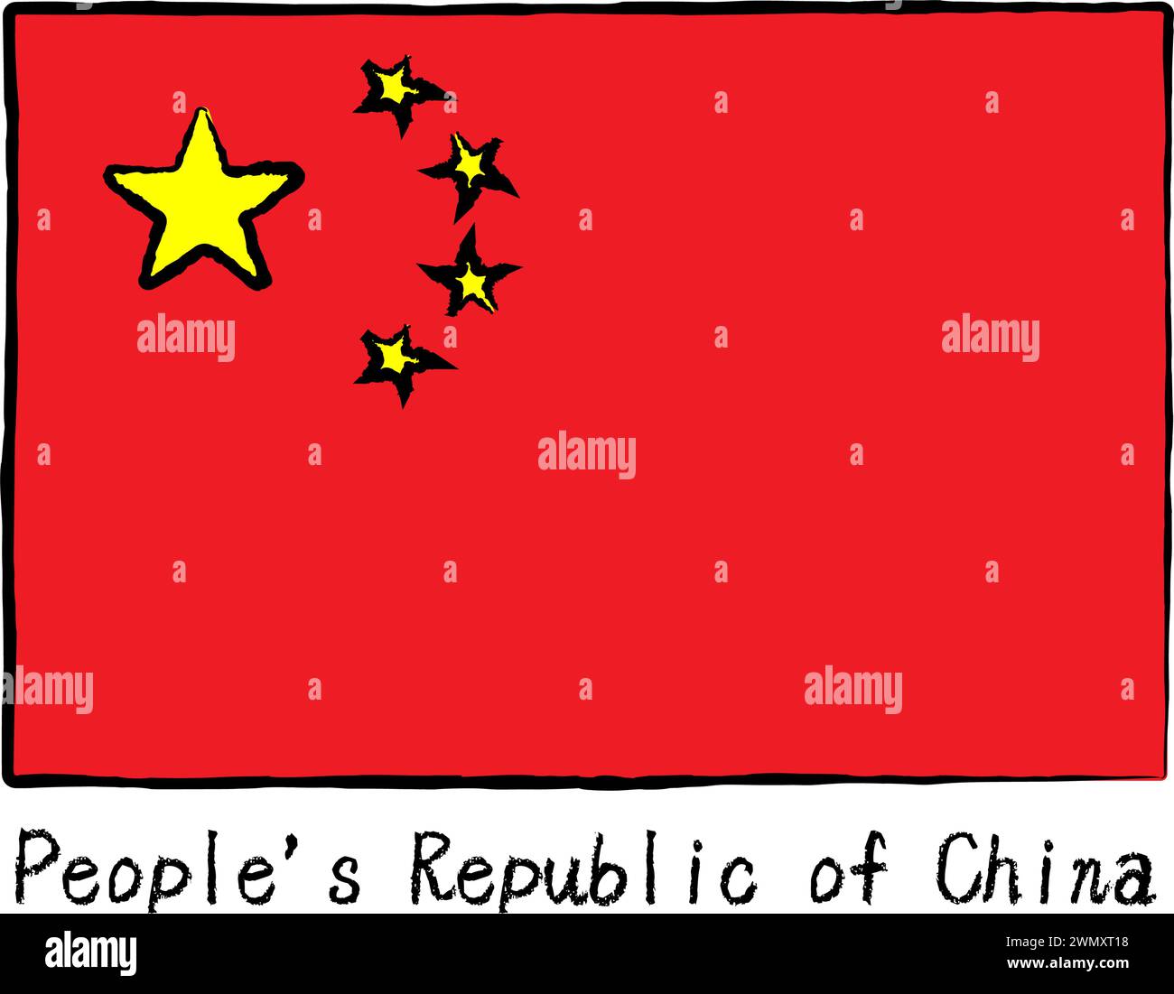 Analog hand-drawn world flag, People's Republic of China, Vector Illustration Stock Vector