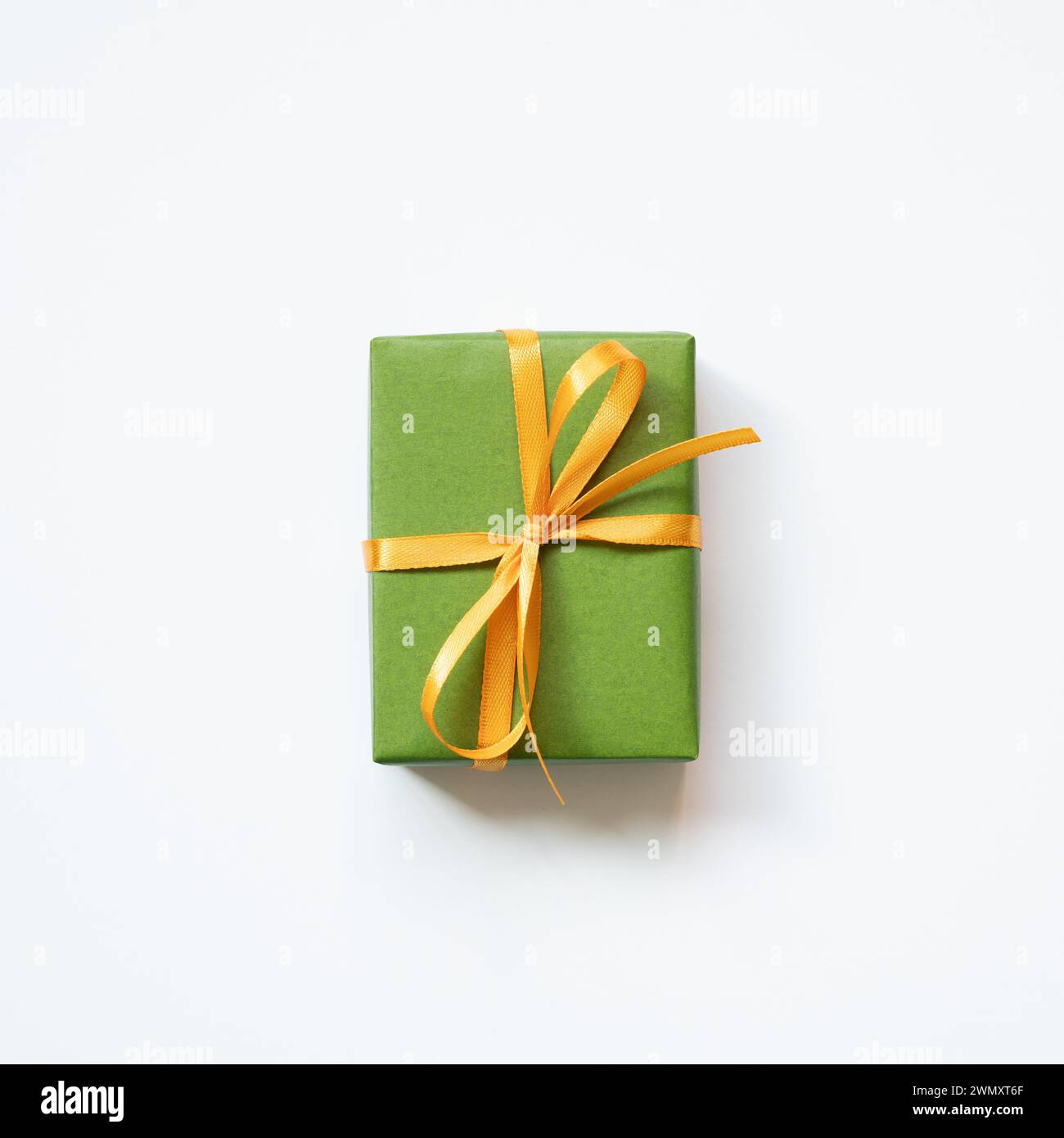 Green gift box isolated on white background. top view Stock Photo