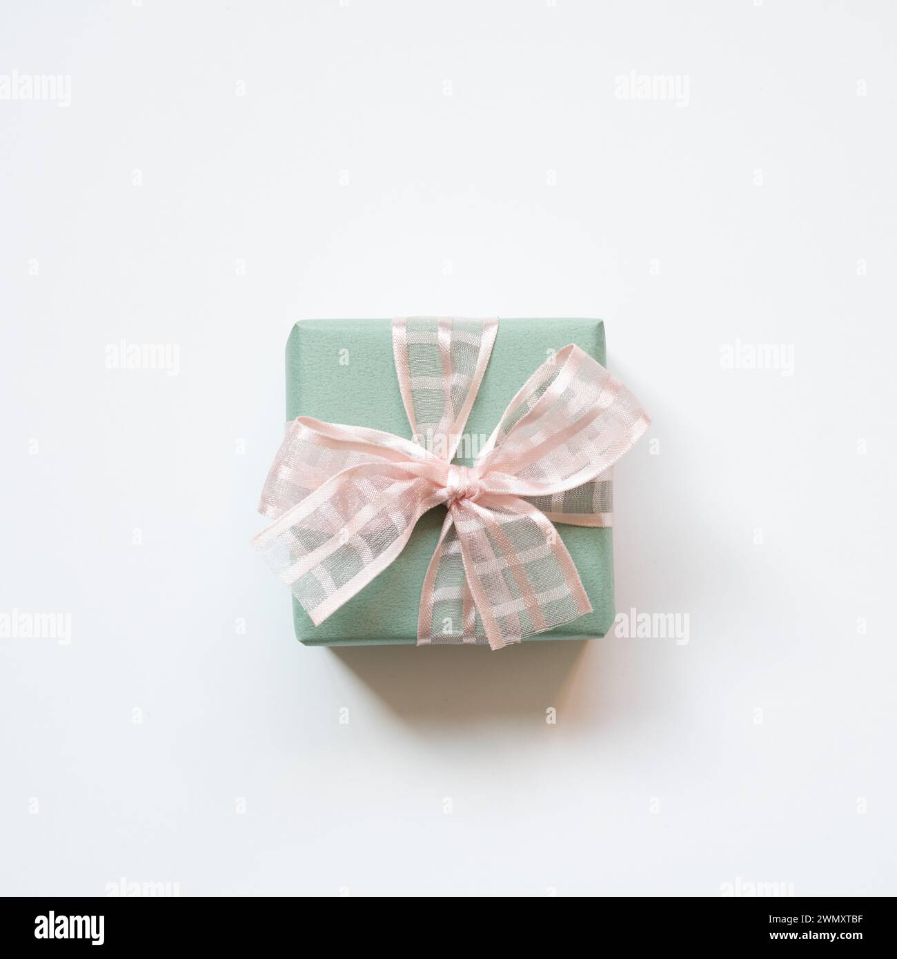 Green gift box isolated on white background. top view Stock Photo