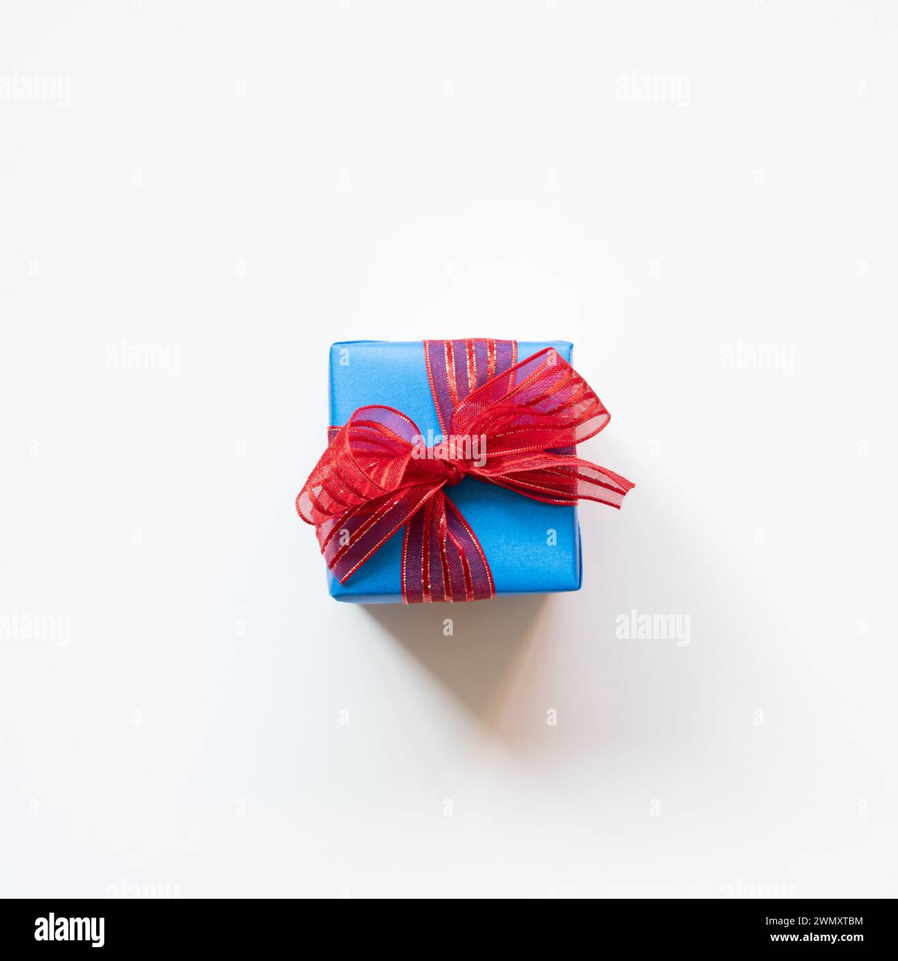 Blue gift box isolated on white background. top view Stock Photo