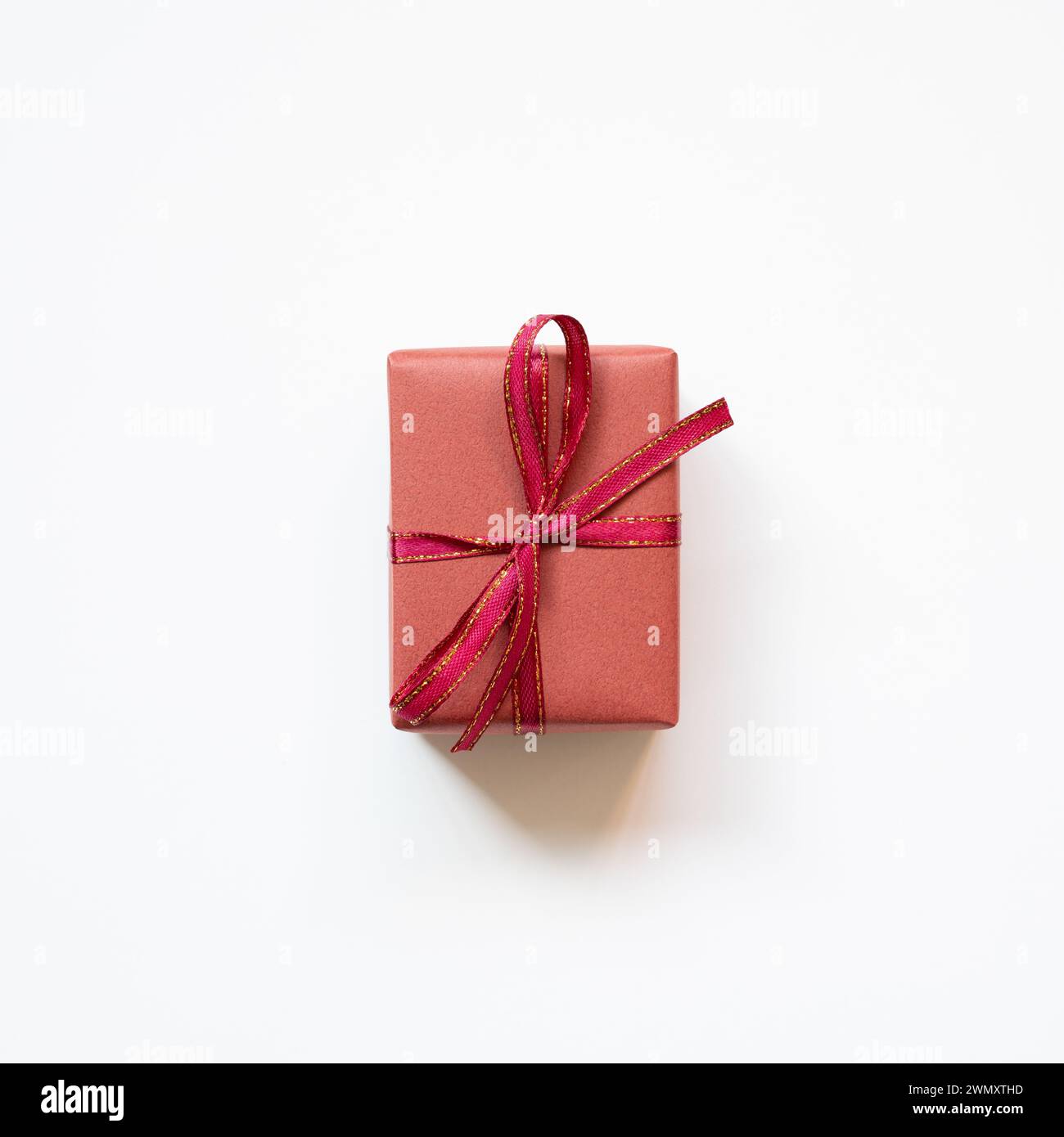 Red gift box isolated on white background. top view Stock Photo