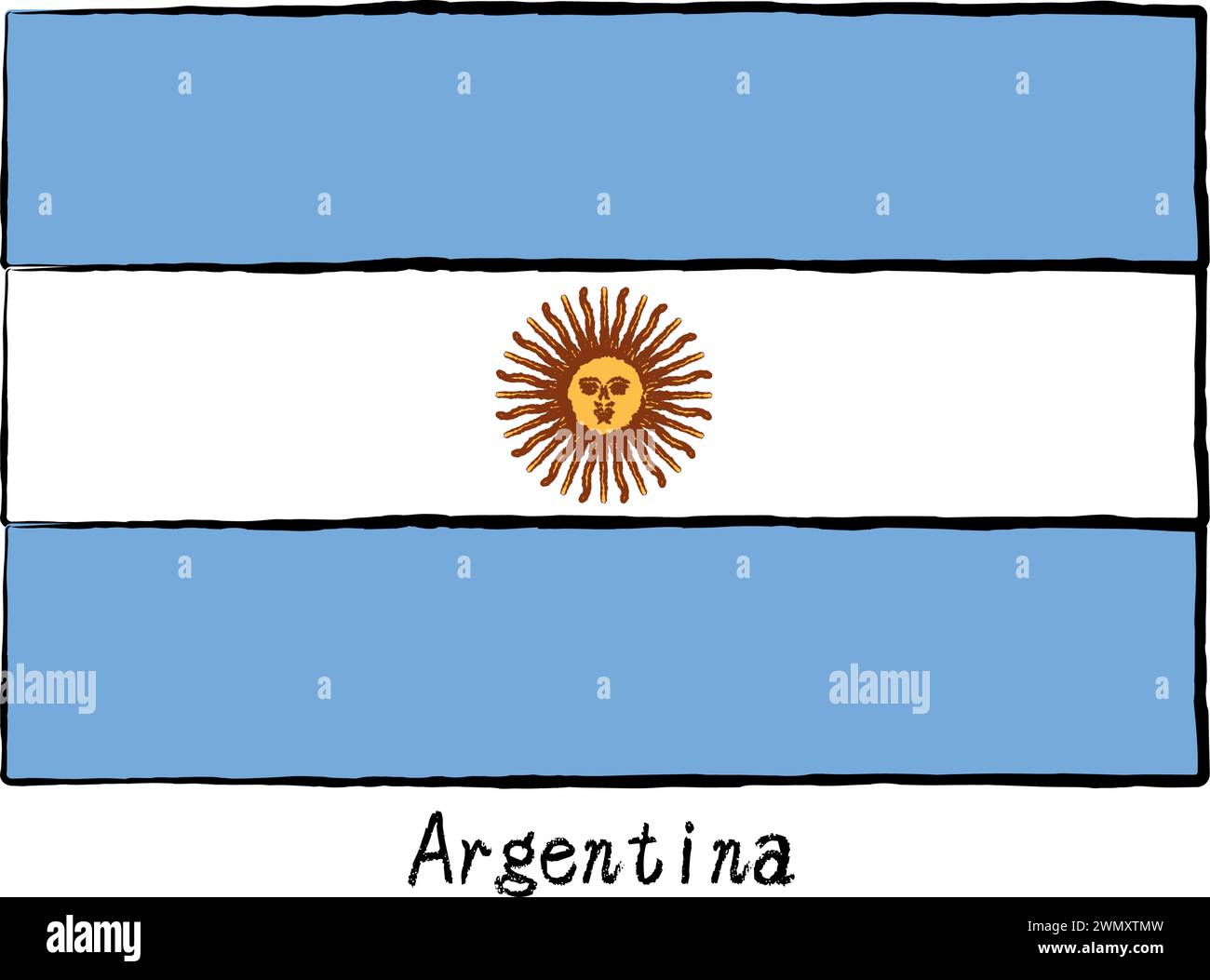 Flag of the world, analog hand-drawn style, Argentina, Vector Illustration Stock Vector