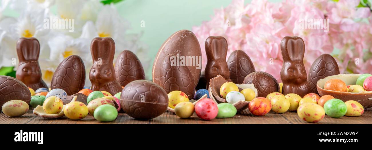 Easter background greeting card with holiday traditional confectionery ...