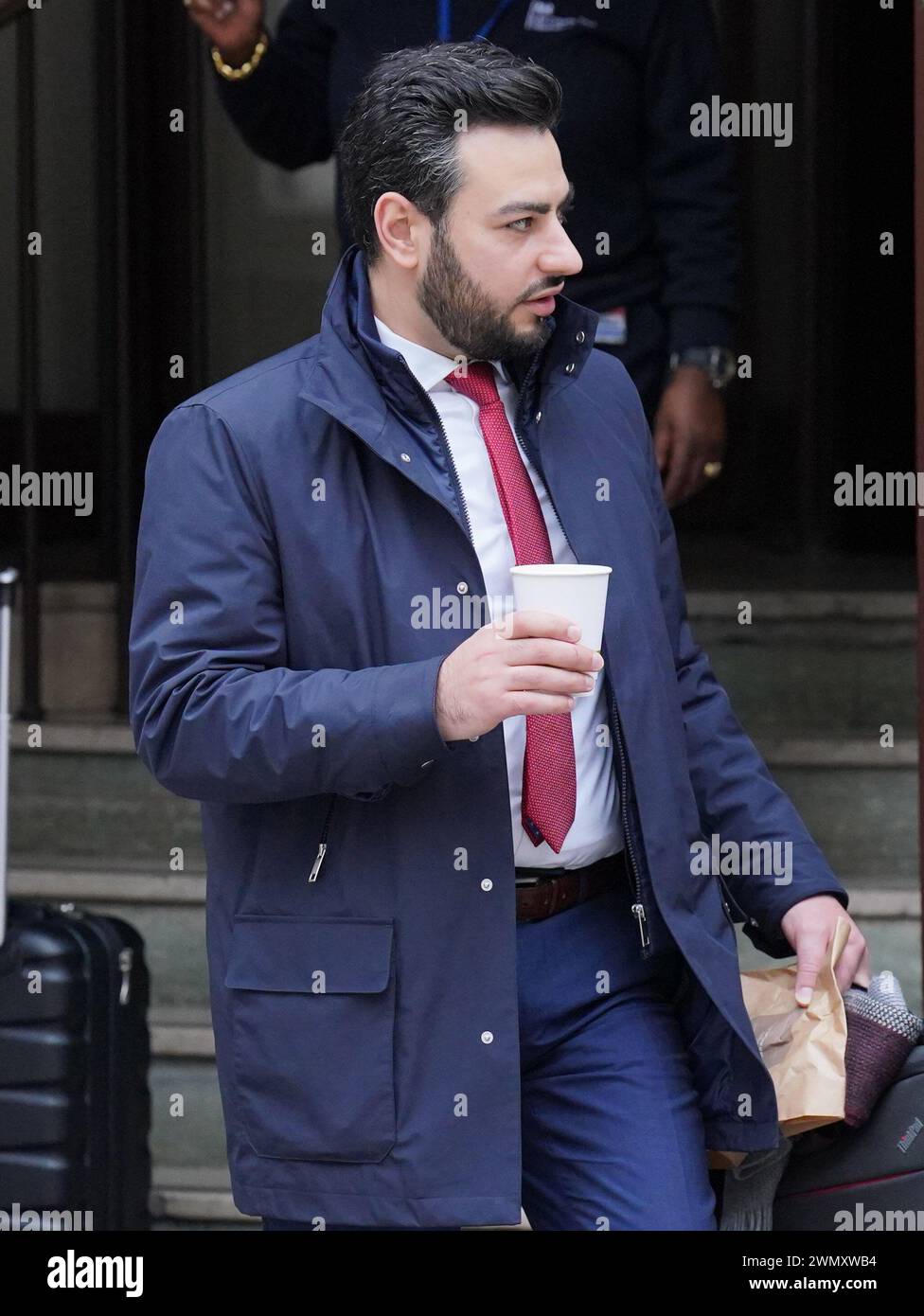 Ibrahim Hlaiyil at the City of London Magistrates' Court. The pro-Palestine protester has denied failing to comply with a requirement (under Section 60aa of the Criminal Justice and Public Order Act) to remove a face covering during a march through central London on October 14. Picture date: Wednesday February 28, 2024. Stock Photo