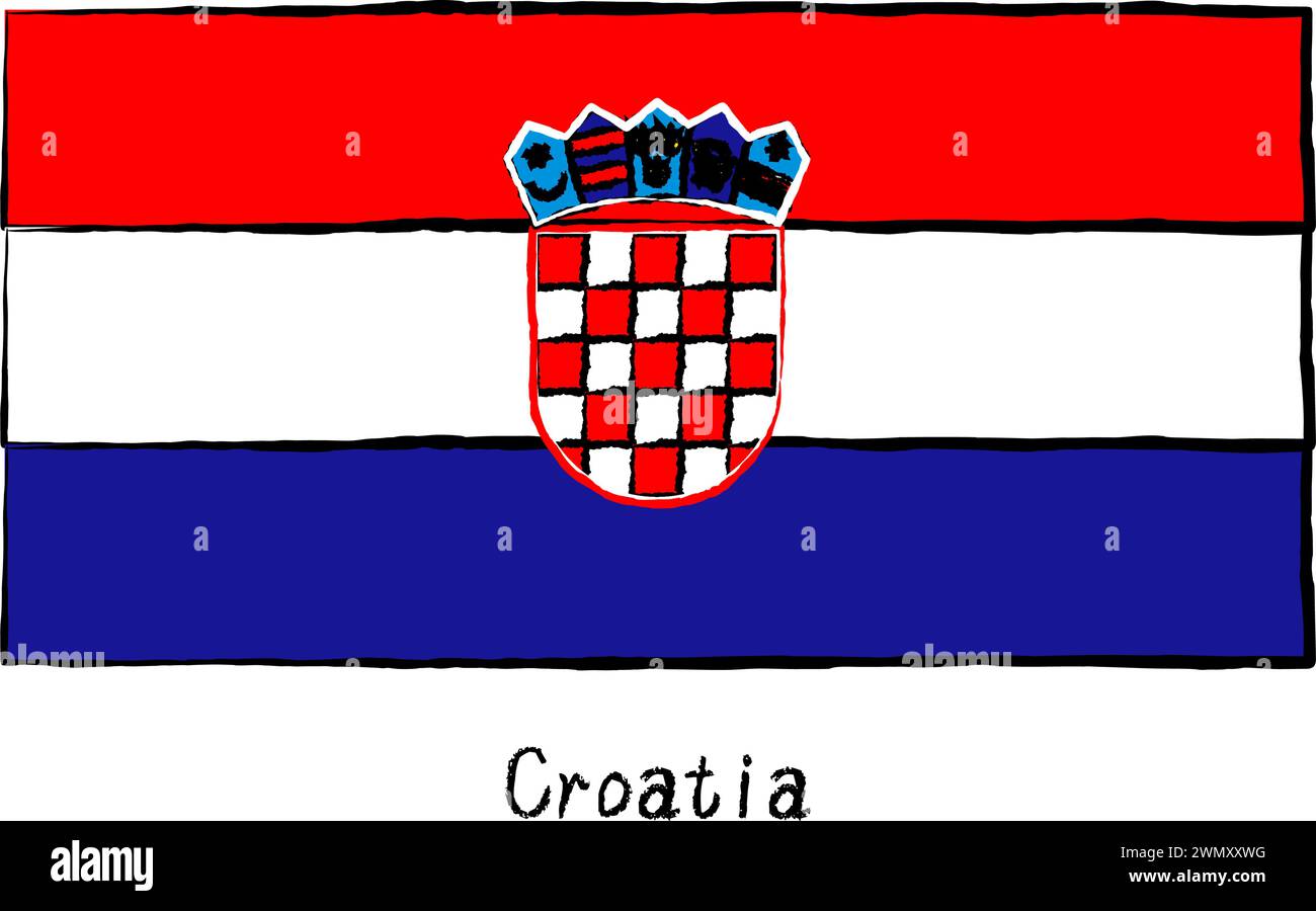 Analog hand-drawn world flag, Croatia, Vector Illustration Stock Vector